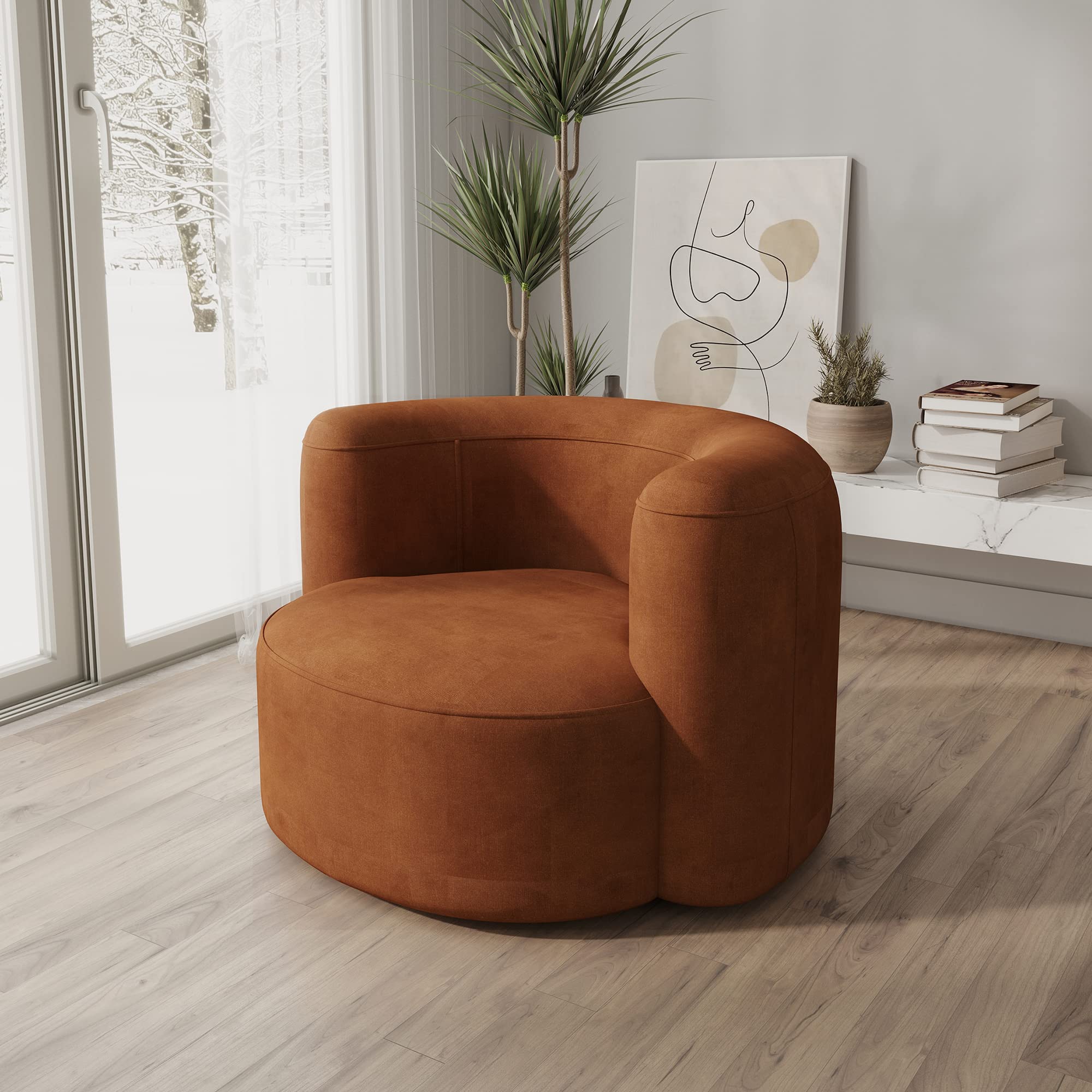 Acanva Luxury Modern Tight Curved Back Velvet Sofa, Minimalist Style Comfy Couch for Living Room Apartment Reception Space, Cream Single Chair