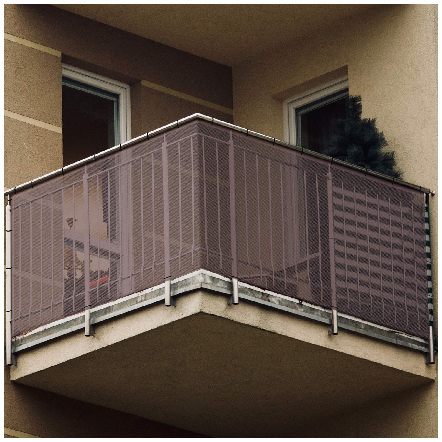Baby Gates for Stairs with Banister, Guard Safety Net for Baby, 10ft x 3ft Stair Railing Mesh Barrier for Kids, Cats, Dogs, Child Safety Rail Guard - Dark Brown