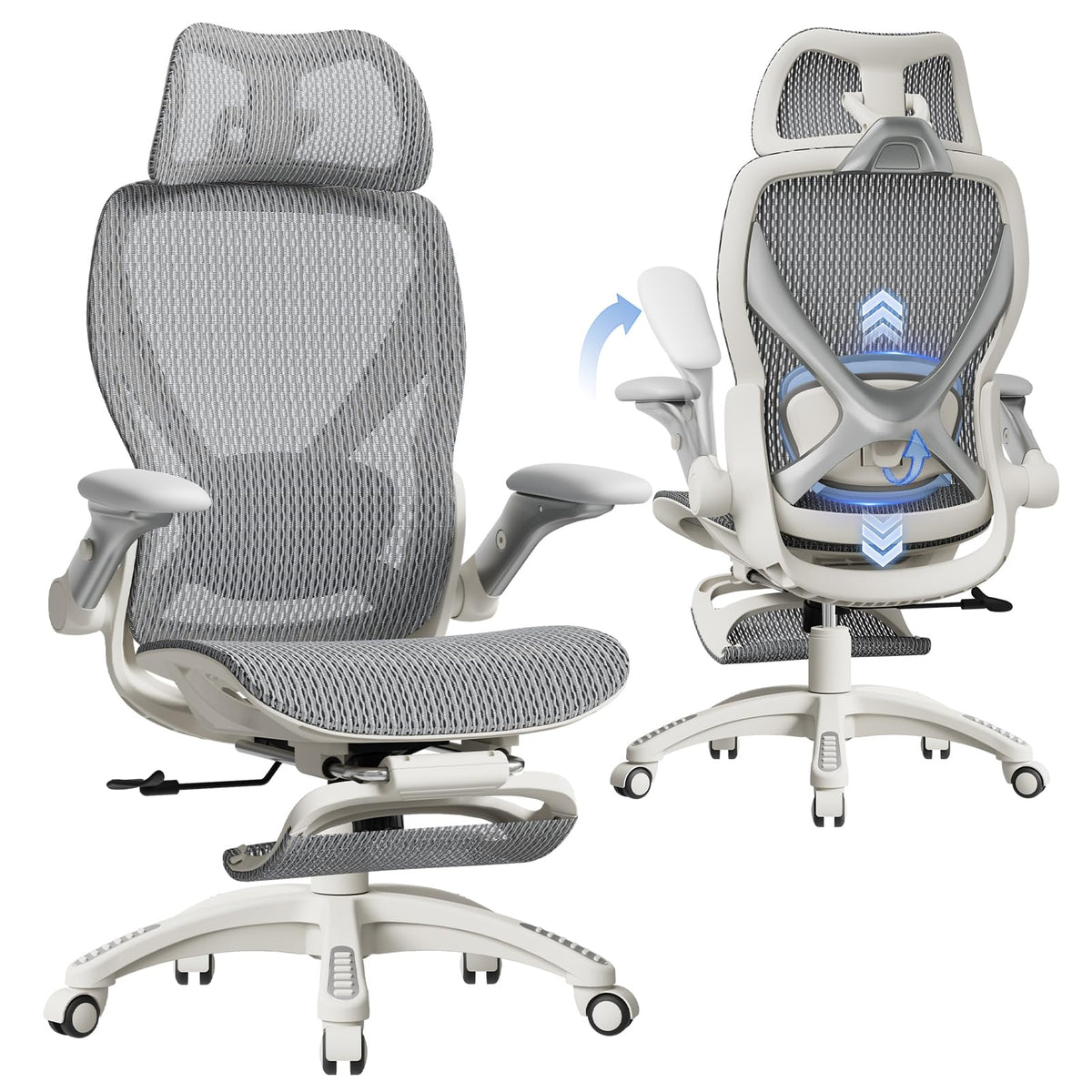 ELABEST X100 Ergonomic Office Chair with Footrest, Big and Tall Home Desk Chair with 5D Flip-Up Arms, Adjustable 3D Lumbar Support,High Back Rolling Computer Chair, Swivel Mesh Chairs (Coffee Break)
