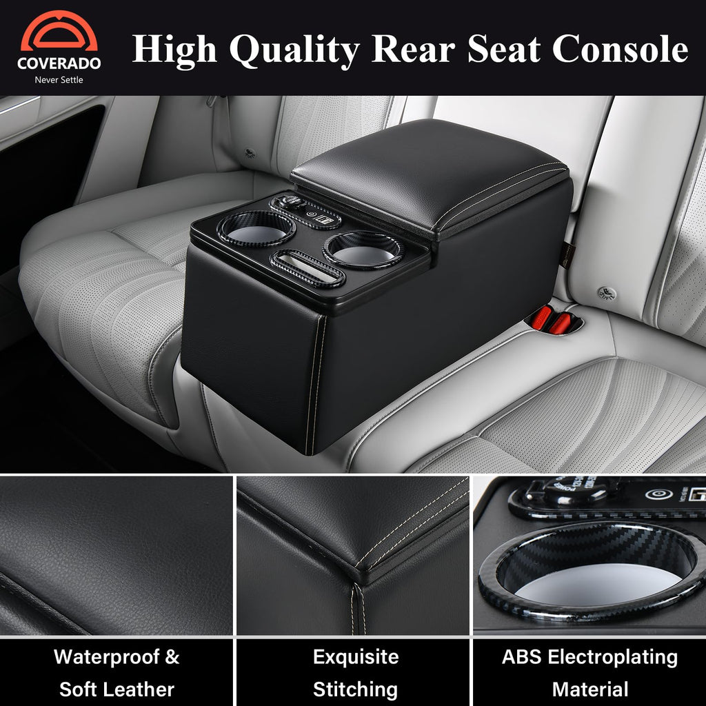 Coverado Car Center Console, Universal Rear Bench Seat Consoles, Truck Seat Organizer and Storage, Back Seat Car Organizer with Cup Holder, Large Storage Box, Central Armrest Box (Regular, Beige)