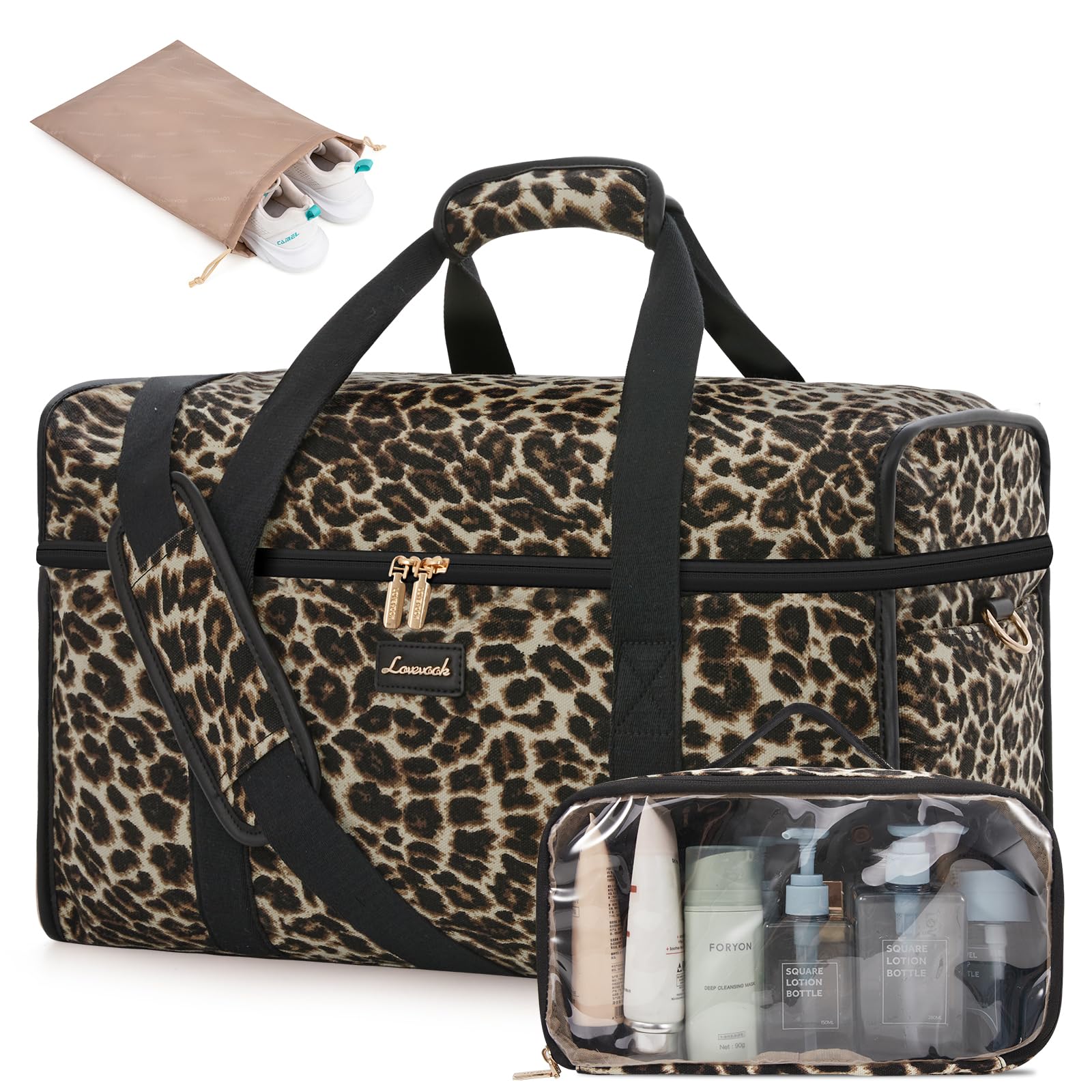 LOVEVOOK Travel Duffle Bag - Weekender & Overnight Bag with Toiletry & Wet Pocket, Carry-On Size, 3pc Set