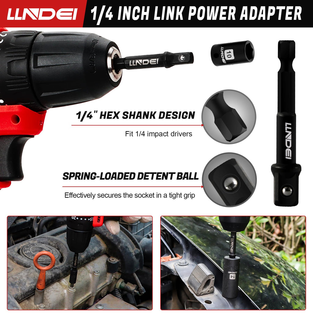 LLNDEI 1/2 inch Drive Deep Impact Socket Set, 37 Piece Standard SAE 3/8" to 1-1/4" | Metric 8 to 24mm, Includes Spark Plug Socket (16, 21mm), CR-MO Universal Joint, Extension Bars and Adapter