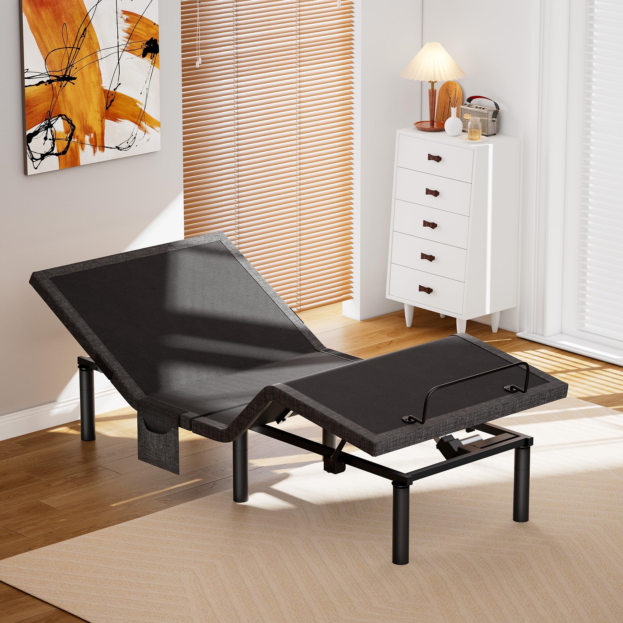 AMADA HOMEFURNISHING Adjustable Bed Frame with Massage, App-Controlled Twin XL Adjustable Bed Base with 4 USB Ports & Under-Bed LED Light, Wireless Electric Bed Frame, 4 Height Options, TXL2