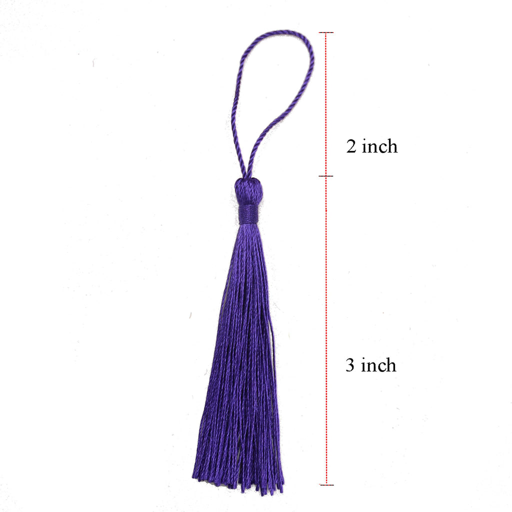 Makhry 100pcs 13cm/5 Inch Silky Floss Bookmark Tassels with 2-Inch Cord Loop and Small Chinese Knot for Jewelry Making, Souvenir, Bookmarks, DIY Craft Accessory (Dark Grey)