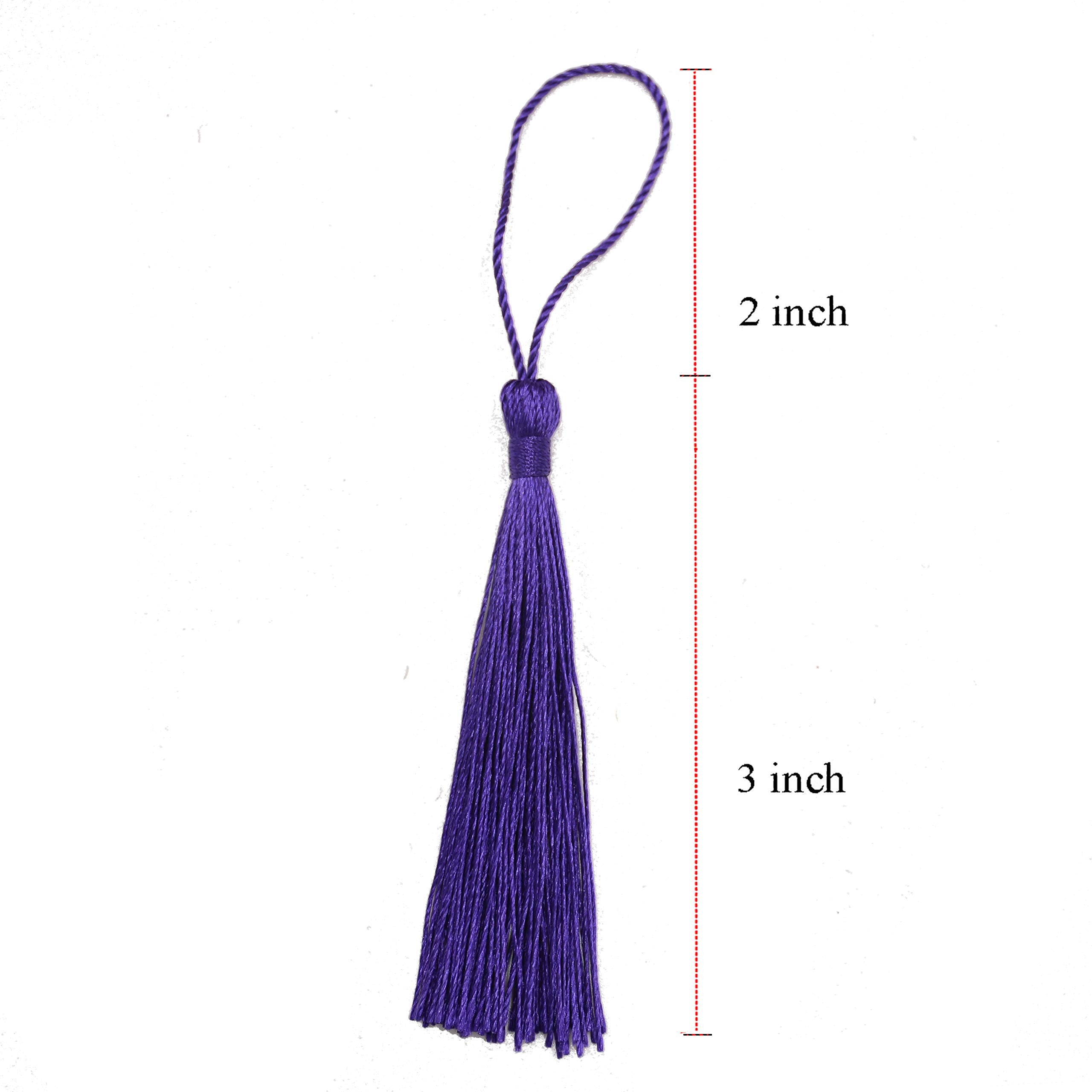 Makhry 100pcs 13cm/5 Inch Silky Floss Bookmark Tassels with 2-Inch Cord Loop and Small Chinese Knot for Jewelry Making, Souvenir, Bookmarks, DIY Craft Accessory (Dark Grey)
