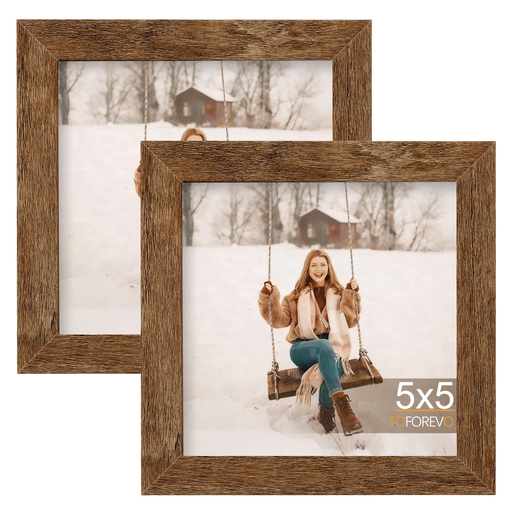 TOFOREVO Picture Frames 4x4 Set of 2 Black Wood Grain Photo Frame for Gallery Wall Mounting or Tabletop Display