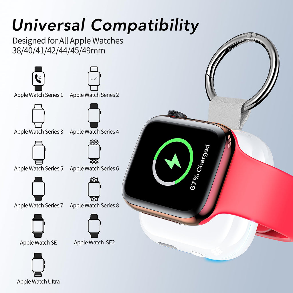 HUOTO Portable Charger for Apple Watch,Wireless Magnetic iWatch Charger 1200mAh Power Bank Travel Keychain Accessories Smart Chargers for Apple Watch Series 11/10/9/8/7/6/SE/5/4/3/2/1/UItra/UItra 2