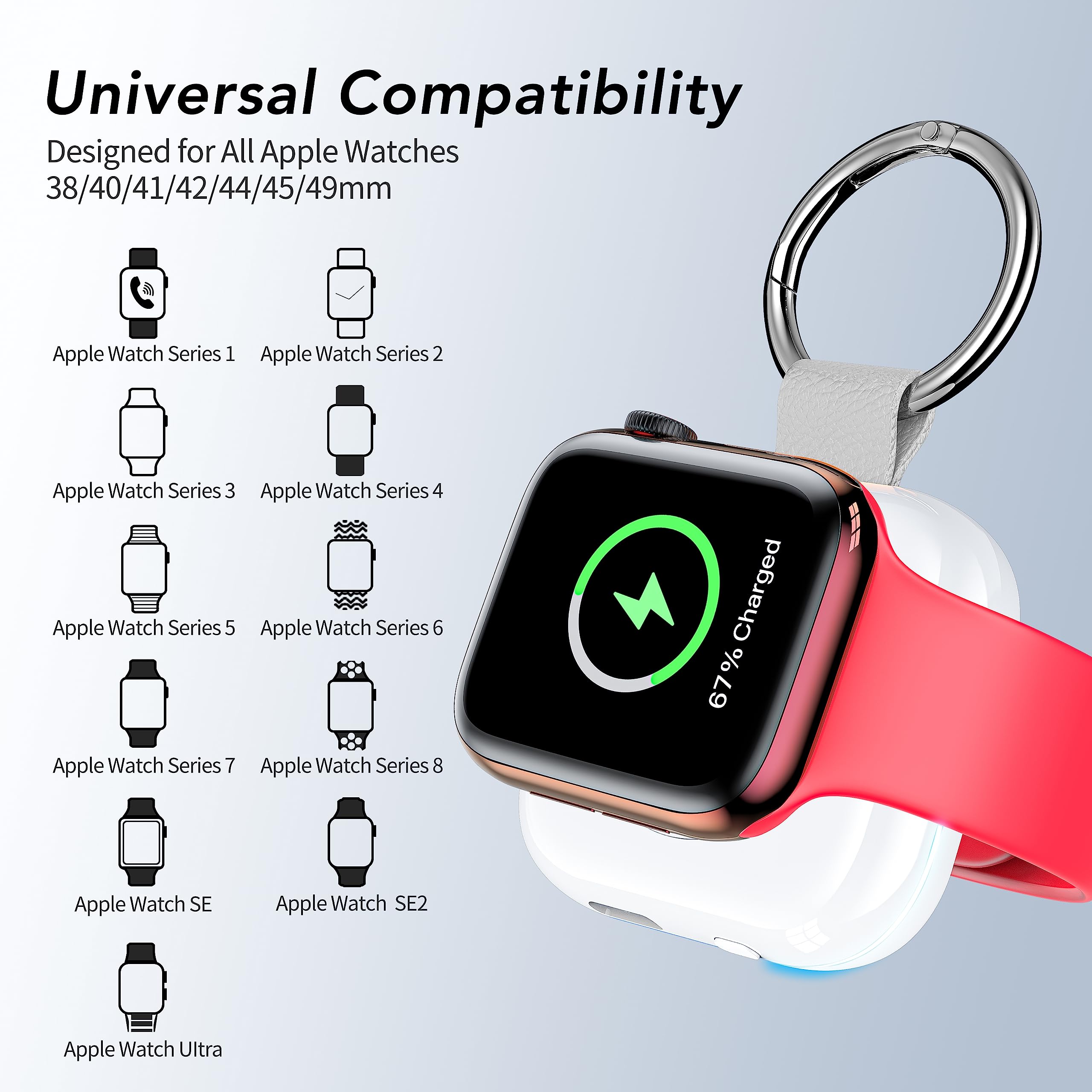 HUOTO Portable Charger for Apple Watch,Wireless Magnetic iWatch Charger 1200mAh Power Bank Travel Keychain Accessories Smart Chargers for Apple Watch Series 11/10/9/8/7/6/SE/5/4/3/2/1/UItra/UItra 2