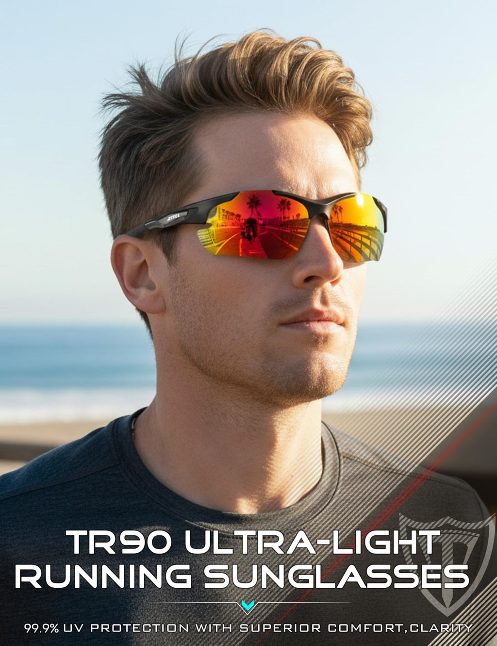 ATTCL 22g Polarized Sunglasses Men Sports: Secure Fit Wrap Around TR90 Frame Ultra-Light UV Protection for Running Fishing