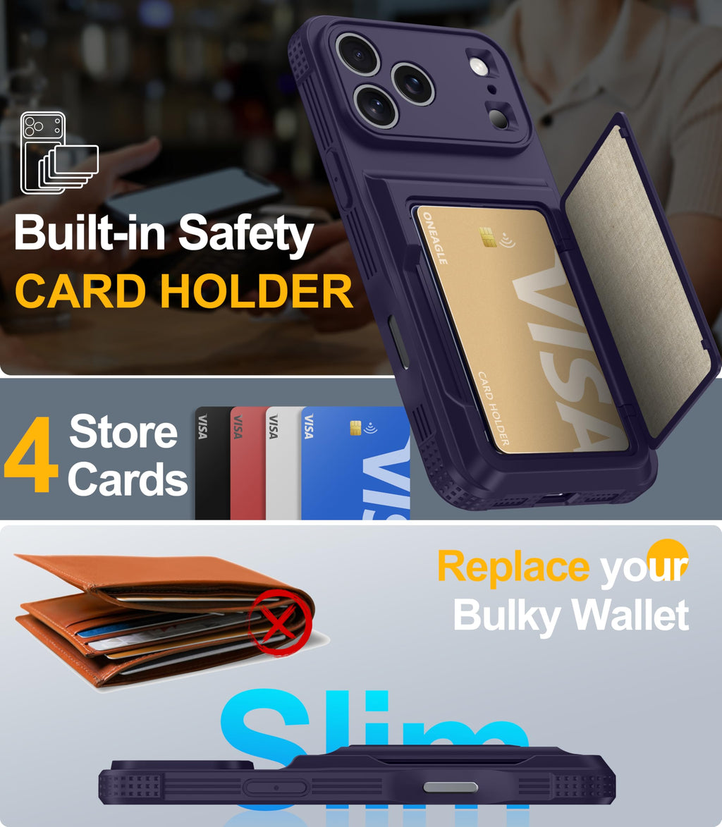 Oneagle Wallet for iPhone 16 Pro Max Case with Card Holder (4-5 Cards) [RFID Blocking] [Privacy Screen Protector] Full Camera Protection & Kickstand, 15FT Shockproof Phone Case for iPhone 16 Pro Max
