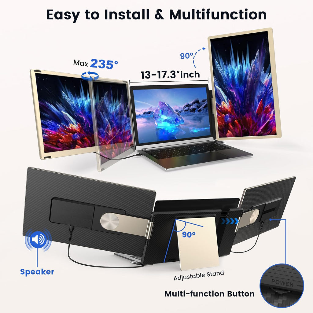 Updated Laptop Screen Extender,15.6" Portable Triple Monitor for Laptop up to 17.3" with IPS FHD 1080P Display, Detachable Laptops Extended Monitor Compatible with Mac, Wins, Dex, Chrome