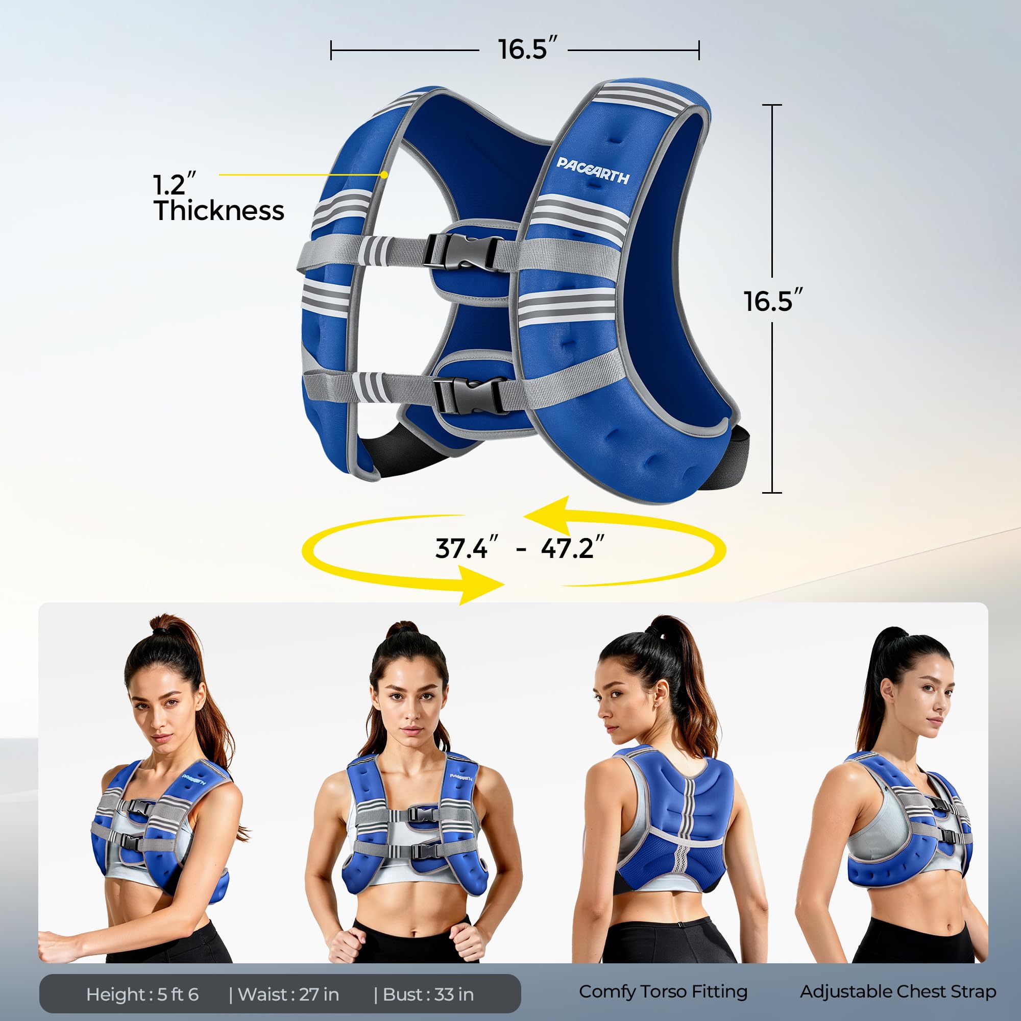 PACEARTH Weighted Vest,6lb/8lb/10lb/12lb/16lb/20lb/25lb/30lb Weight Vest with Reflective Stripe, Body Weight Vests for Women, Men, Weight Loss Workout, Strength Training, Running, Walking, Jogging