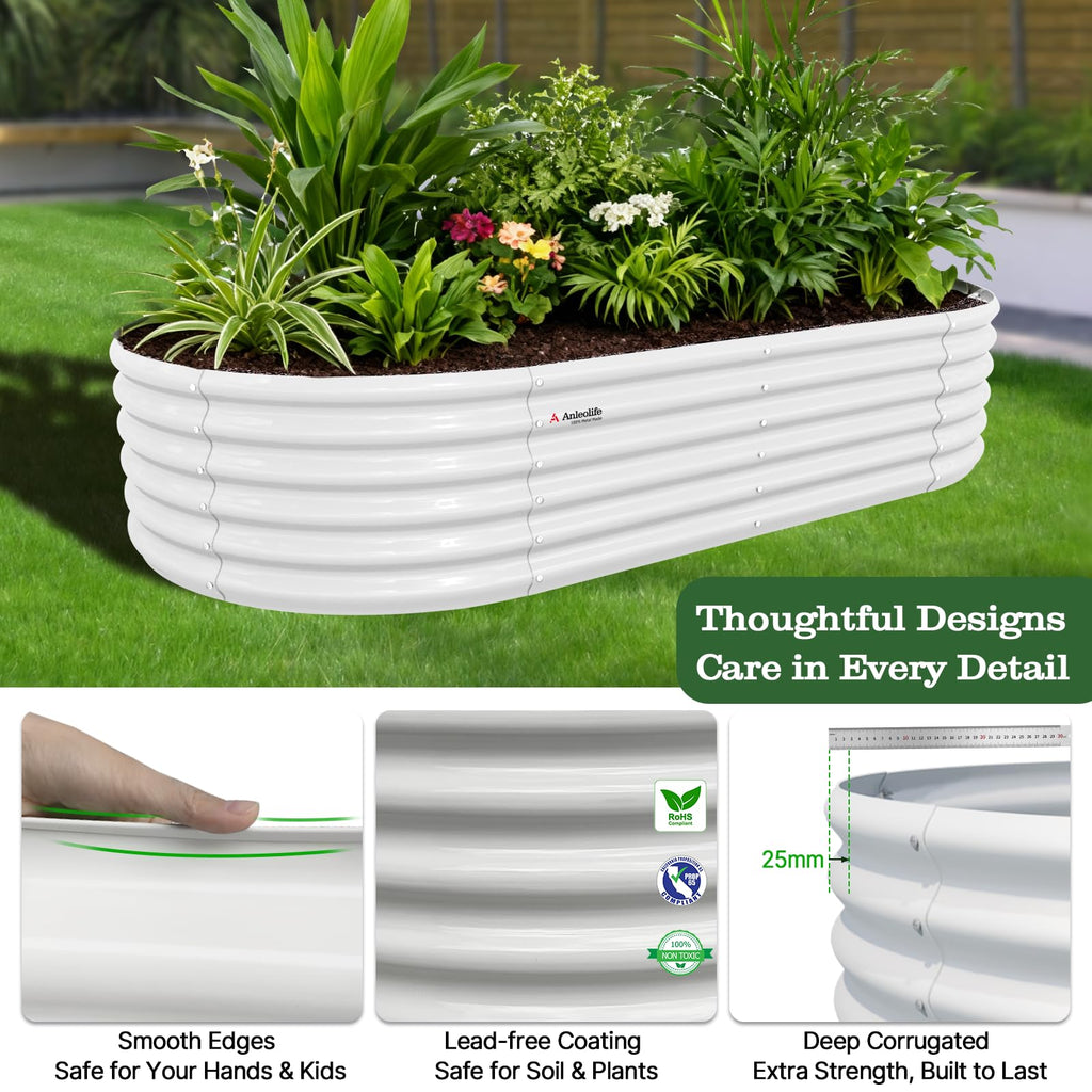 A ANLEOLIFE 2-Pack 3ft x 24” Tall Galvanized Raised Garden Beds Outdoor, Round Metal Planter Box for Planting Vegetables Flowers Herb, Anti-Rust & Easy-Setup, Quartz Grey