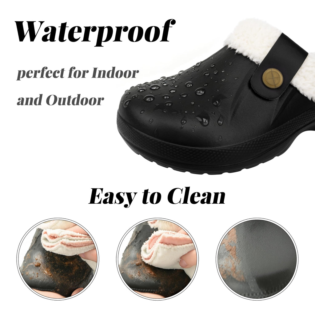 ChayChax Women and Men Fur Lined Clogs Memory Foam Warm Fuzzy Slippers Winter Waterproof Indoor Outdoor Slipper