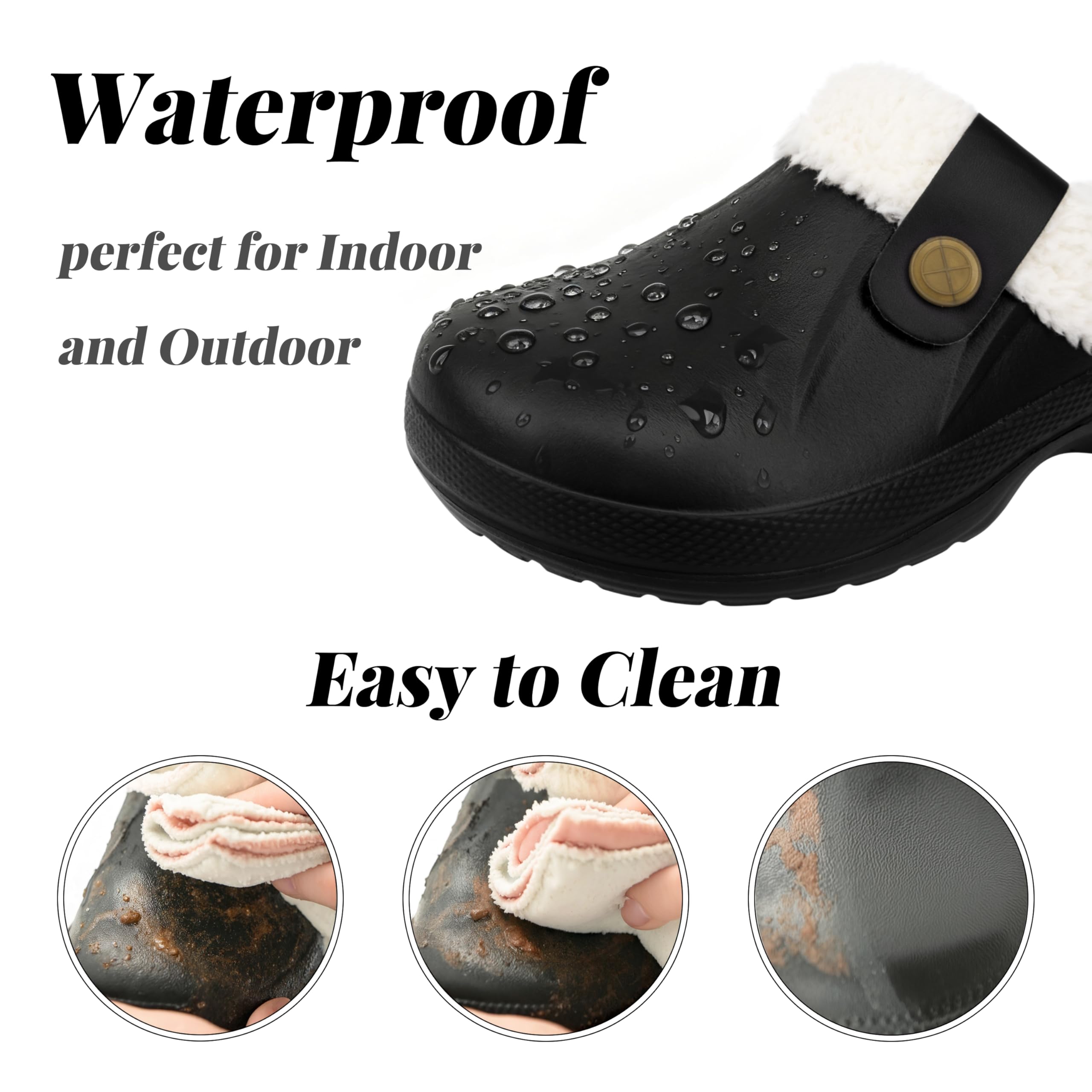 ChayChax Women and Men Fur Lined Clogs Memory Foam Warm Fuzzy Slippers Winter Waterproof Indoor Outdoor Slipper