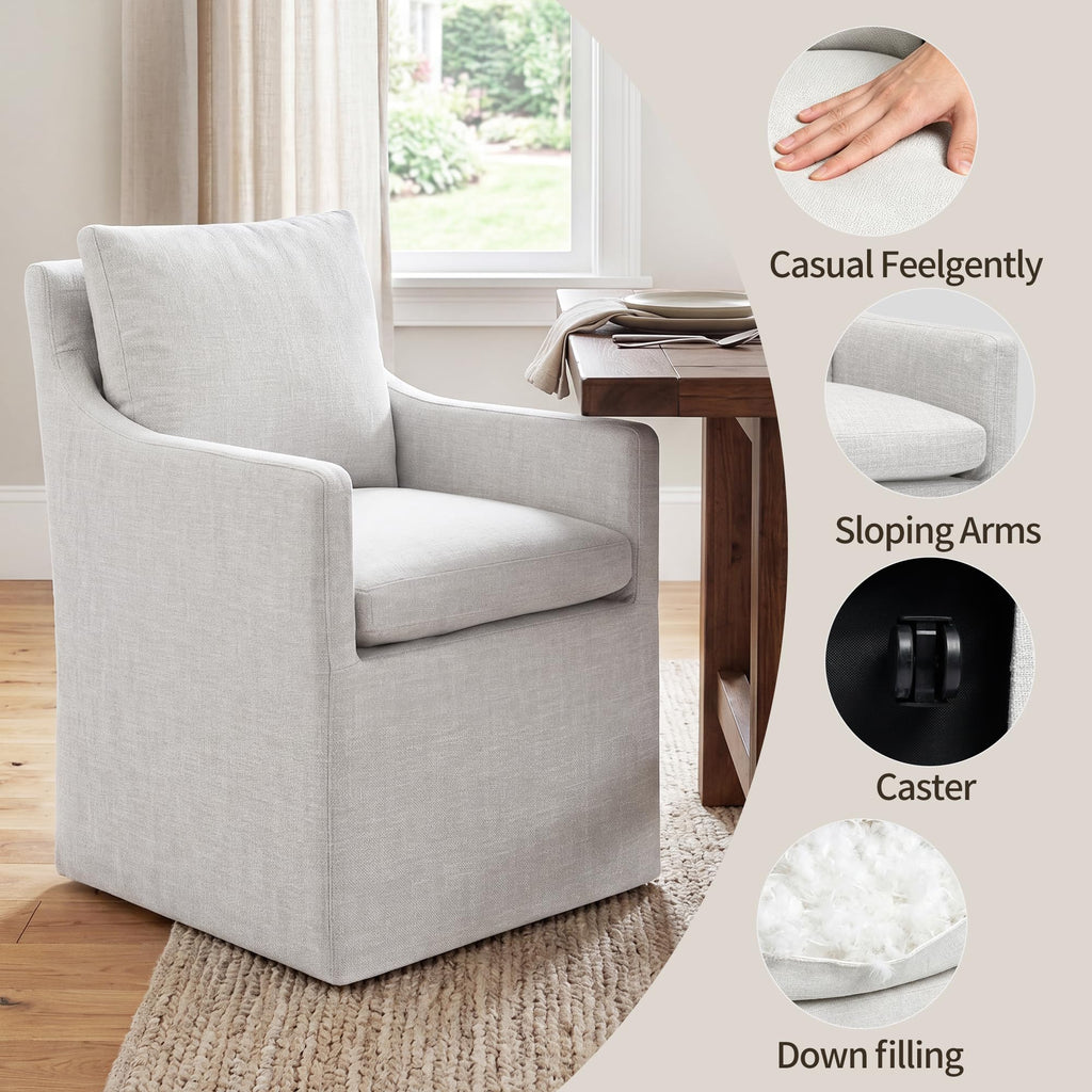 DUHOME Upholstered Dining Chair,Linen Accent Chair for Living Room,Single Sofa with 4 Casters,Upholstered Armchair for Bedroom Reading Waiting Kitchen Dining Room