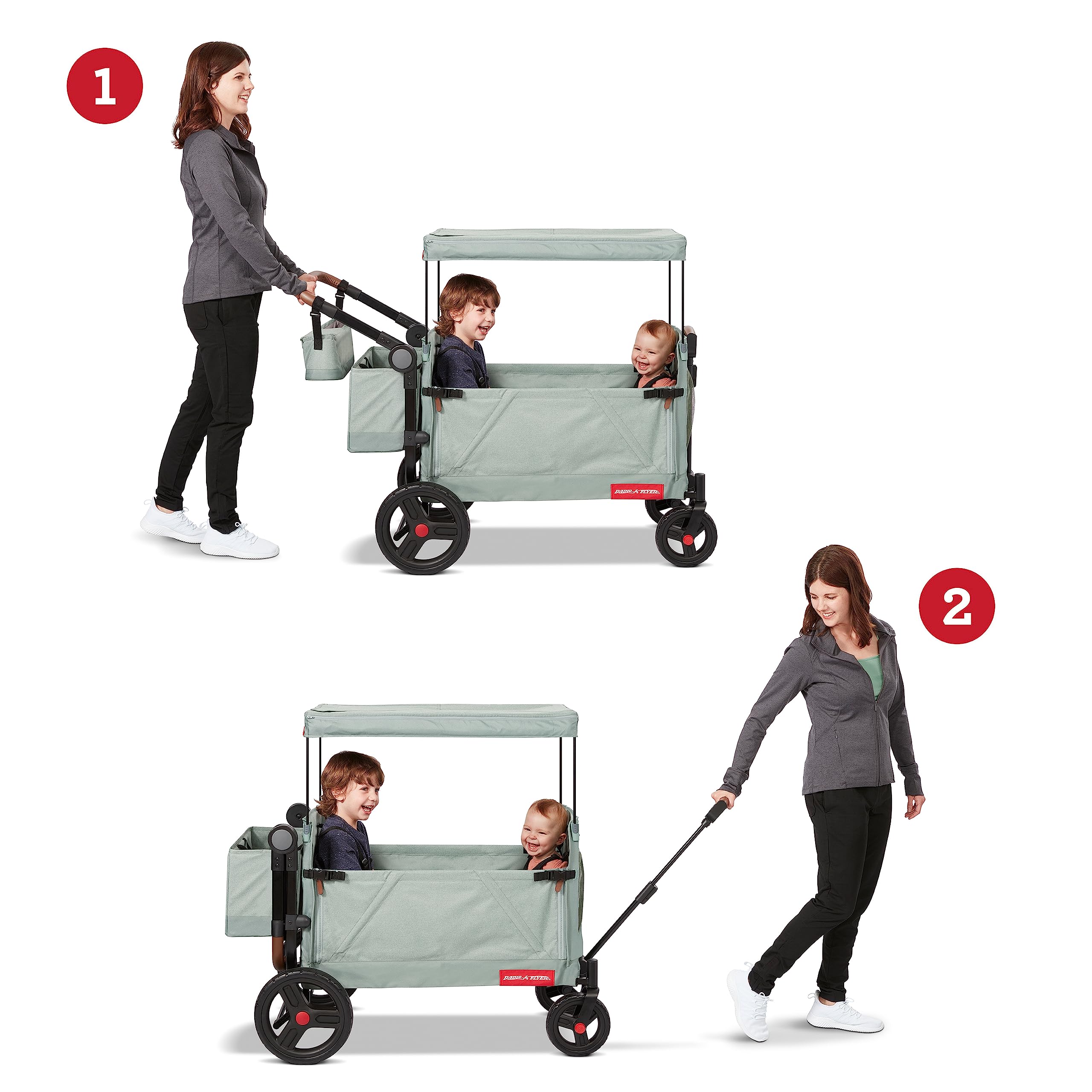 Radio Flyer Atlas Stroll 'N Wagon, Navy Blue, For Ages 1+, 3-in-1 Push or Pull Versatility, One-Hand Fold, UV Canopy, 5-Point Harnesses, Storage Capabilities, Rubber Wheels, Stroller Wagon for Kids