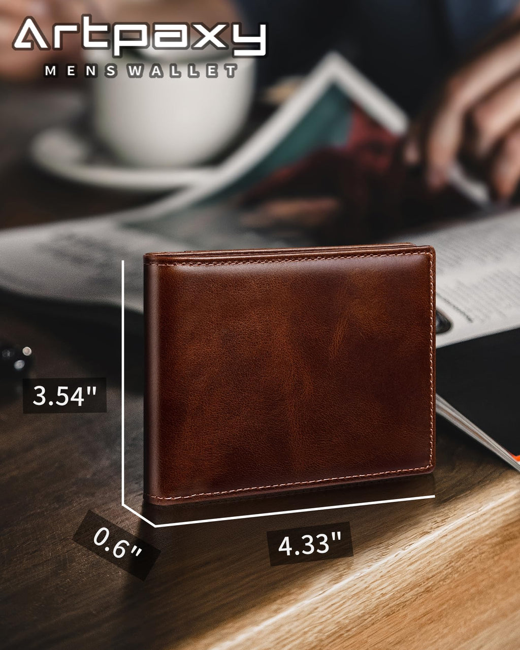 Artpaxy Mens Wallet Genuine Leather Bifold RFID Blocking Wallet for Men with 1 ID Window 13 Card Holders 2 cash pockets 1 Gift Box