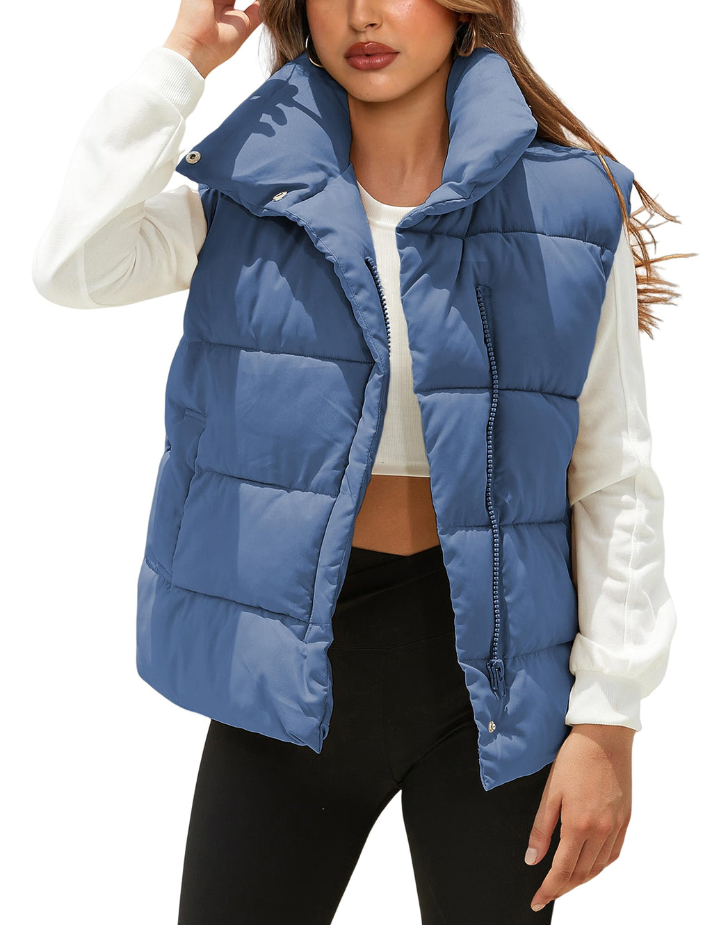 Himosyber Womens Puffer Vest Sleeveless Casual Loose Winter Warm Lightweight Stand Collar Down Jacket Coats