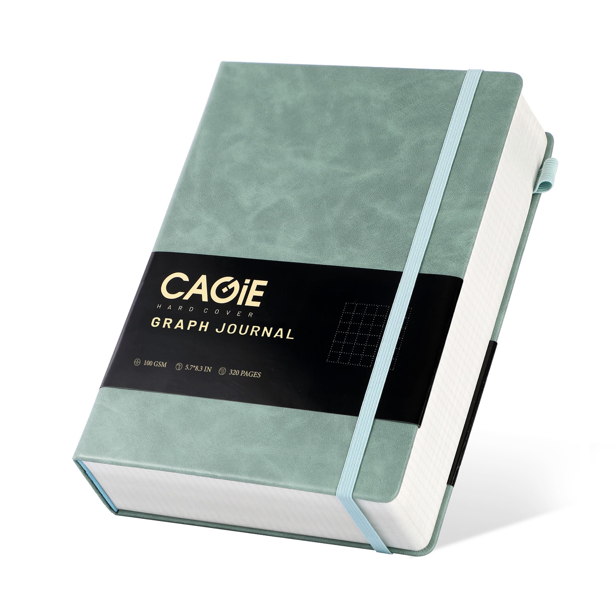 CAGIE Bullet Dotted Journal Notebook 320 Pages 100 GSM Paper Hardcover A5 Dot Grid Notebook Leather Journals for Writing Women Men Work Journaling, Black