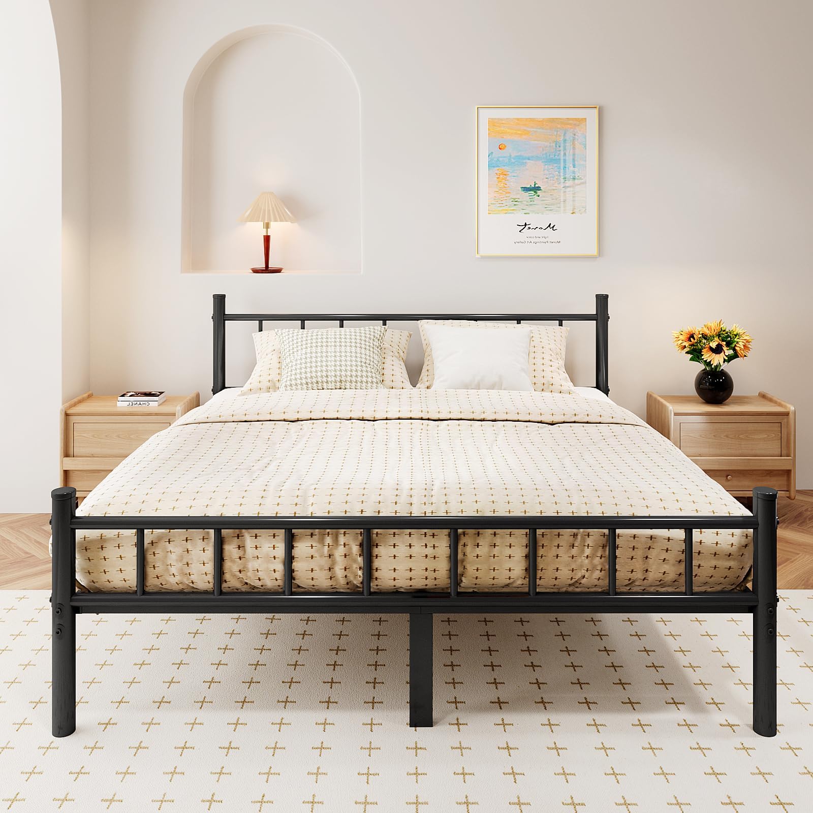 zizin Twin Size Metal Bed Frame with Headboard & Footboard 14 Inch Metal Platform Mattress Foundation Support with Steel Slat, Under Bed Storage, No Box Spring Needed