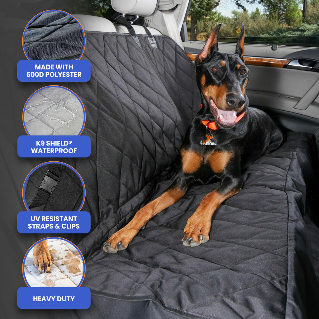 4Knines Dog Backseat Cover with Hammock for Cars, SUVs, and Trucks – Waterproof Layers, Nonslip Seat Protector, Durable Nylon Clips, K9 Shield with Heavy Duty Thread, (Extra Large, Grey)