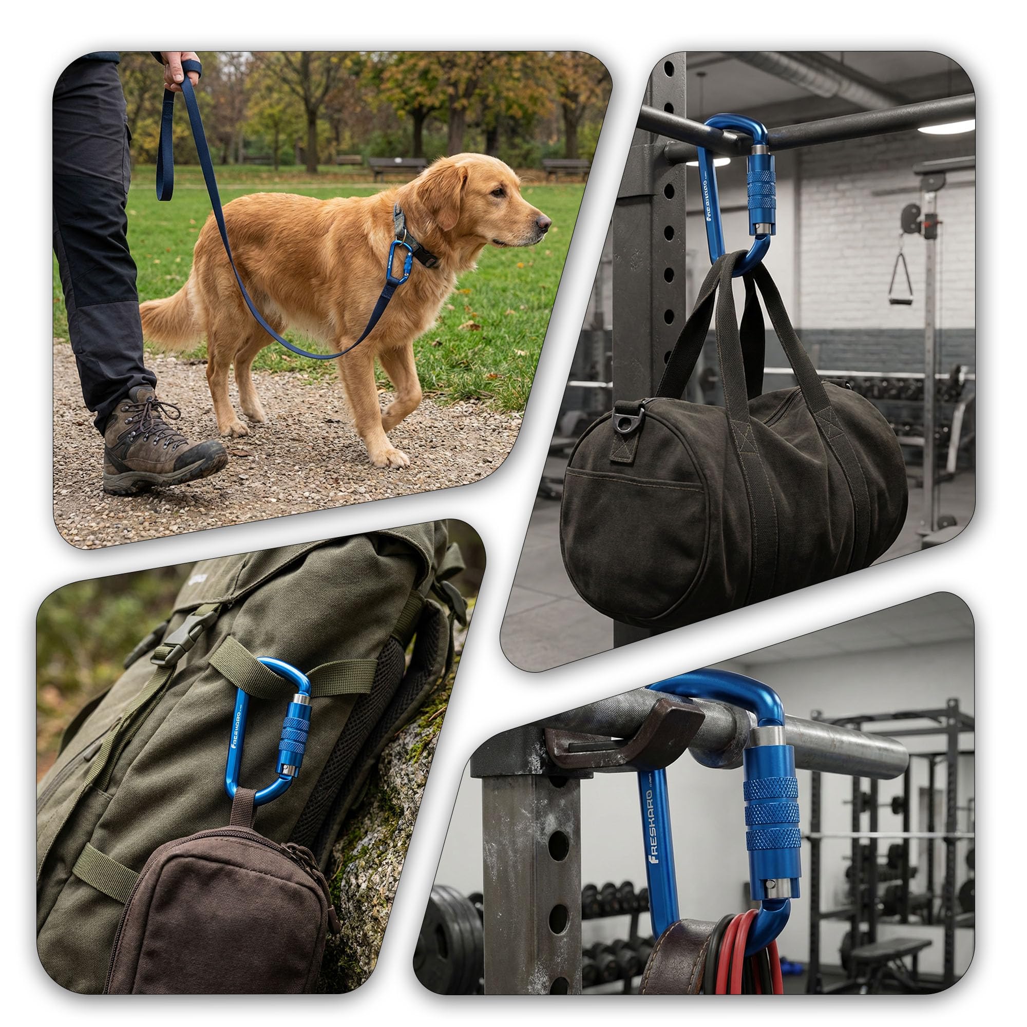 FresKaro 3inch 12kN-2698lbs Auto Locking Carabiner Clips, Solid D Shape, Heavy Duty 7075 Aluminum, Lightweight 1.09oz, Rust Proof, for Hammock, Hiking, Dog Leash, Keychain etc., Multi-Colors