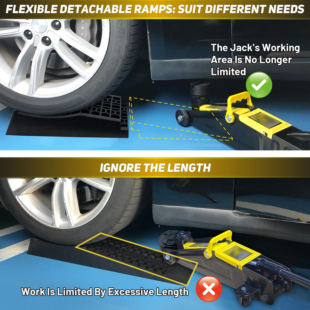 HOXWELL Detachable Low Profile Car Ramps for High Lift and Jack Support, Heavy Duty Car Ramps for Low Cars, Removable Vehicle Ramps for Garage, 15.35''-27.83'' L, 2PCS