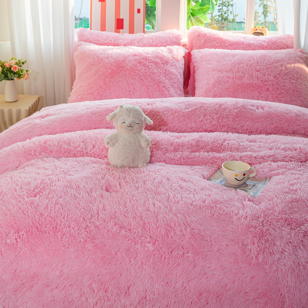 Faux Fur Kids Girls Purple Rainbow Comforter Sets Twin/Full - 3PC Bed Set Warm Comfortable Soft Plush Flannel Velvet Fluffy Fuzzy Bedding（Comforter x 1 Pillowcases x 2）
