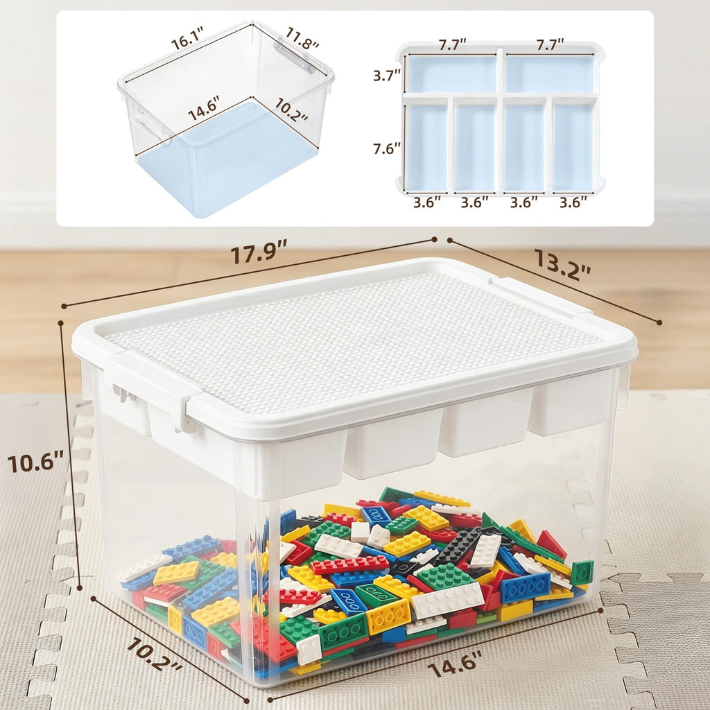 Citylife 17 QT Plastic Storage Box with Building Baseplate Lid and Removable Tray Craft Organizers and Storage Clear Storage Container for Organizing Bead, Tool, Sewing