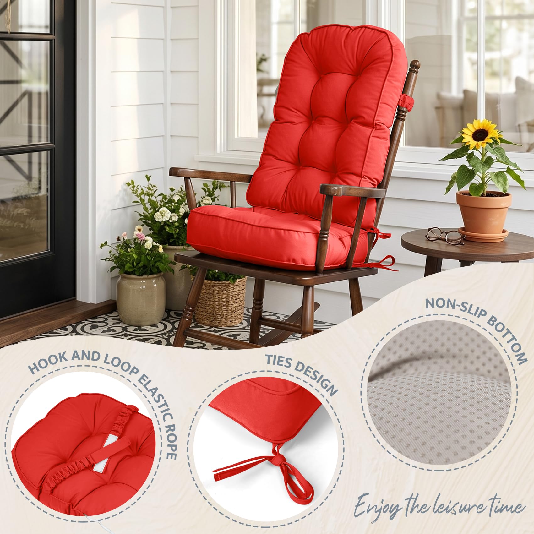 mudilun Rocking Chair Cushion - Non-Slip Tufted 4-Inch Thickened Rocking Chair Cushions with Ties Indoor/Outdoor Wooden Rocking Chair Pad for Living Rooms, Bedrooms, and Balconies