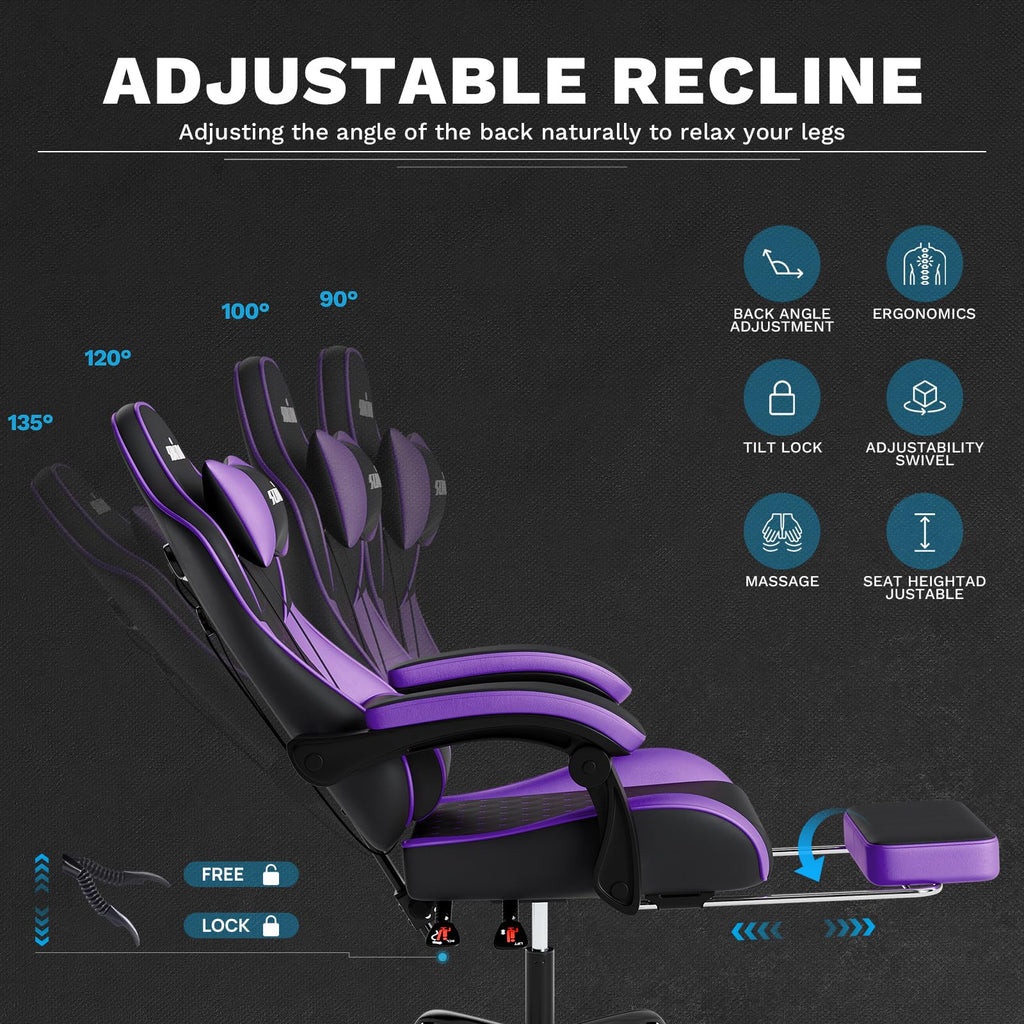 Ergonomic Video Gamer Chairs Gaming Computer Chair Gamer Chairs for Adults Massage Lumbar Support Swivel Height Adjustable Headrest Backrest
