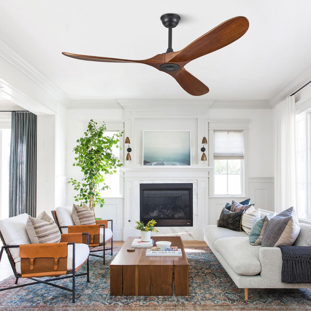 ABZ Ceiling Fans without Lights - 52 Inch Modern Ceiling Fans no Lights with Remote Control, Black 3 Blade Solid Wood Indoor Outdoor Ceiling Fans for Patios Living Room Bedroom