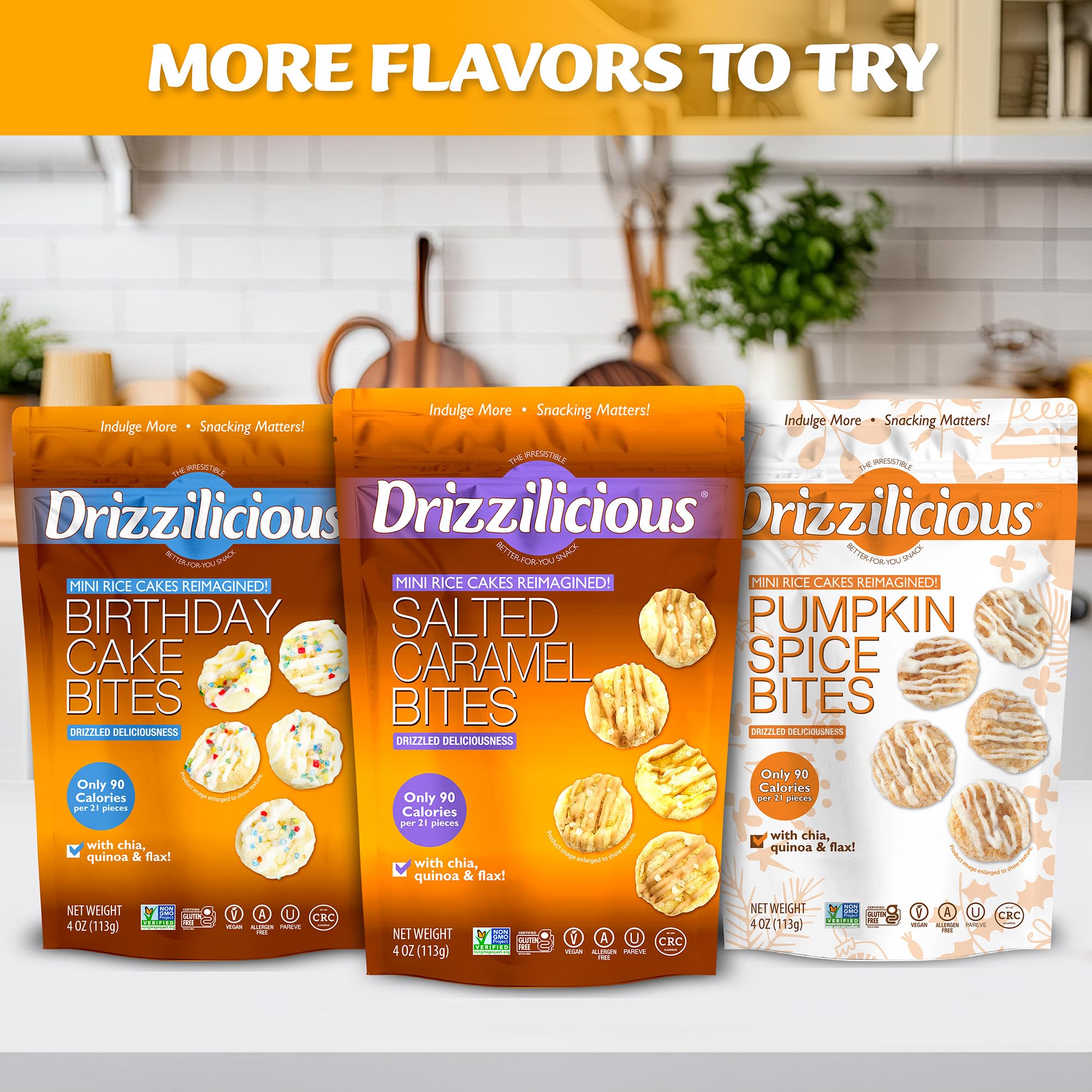 Drizzilicious Mini Flavored Rice Cakes - Rice Crisps, Healthy Snack for Adults and Kids, Vegan, Gluten Free Snack, 90 Calories Per 21 Pieces, S'mores & Cinnamon Swirl - 4 oz (Pack of 6)