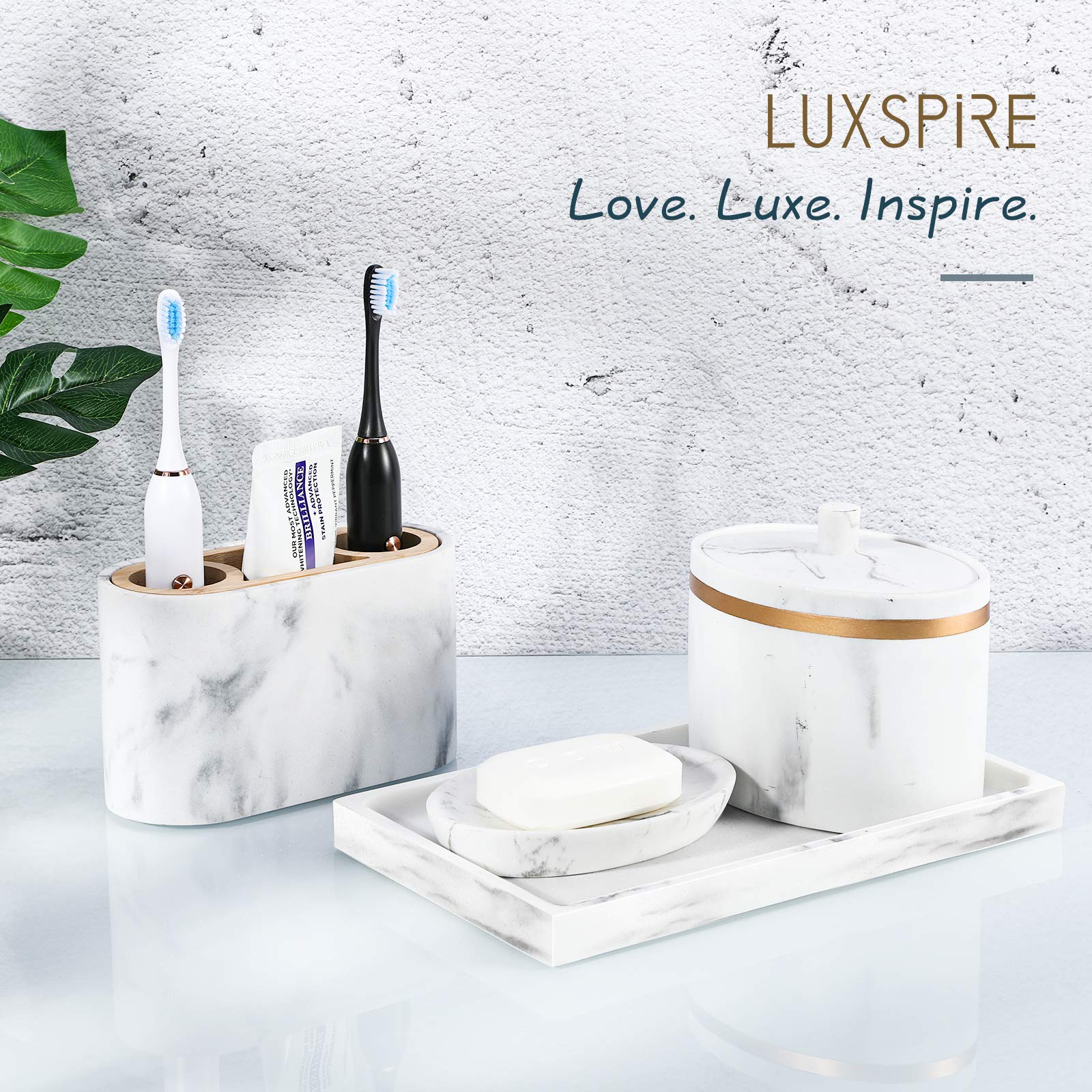 Luxspire Bathroom Vanity Tray, Resin Dresser Jewelry Ring Dish Tank Storage Kitchen Sink Countertop Organizer Plate Holder for Perfume Candles Soap Towel Plant Bathroom Accessories, M, Matte Black