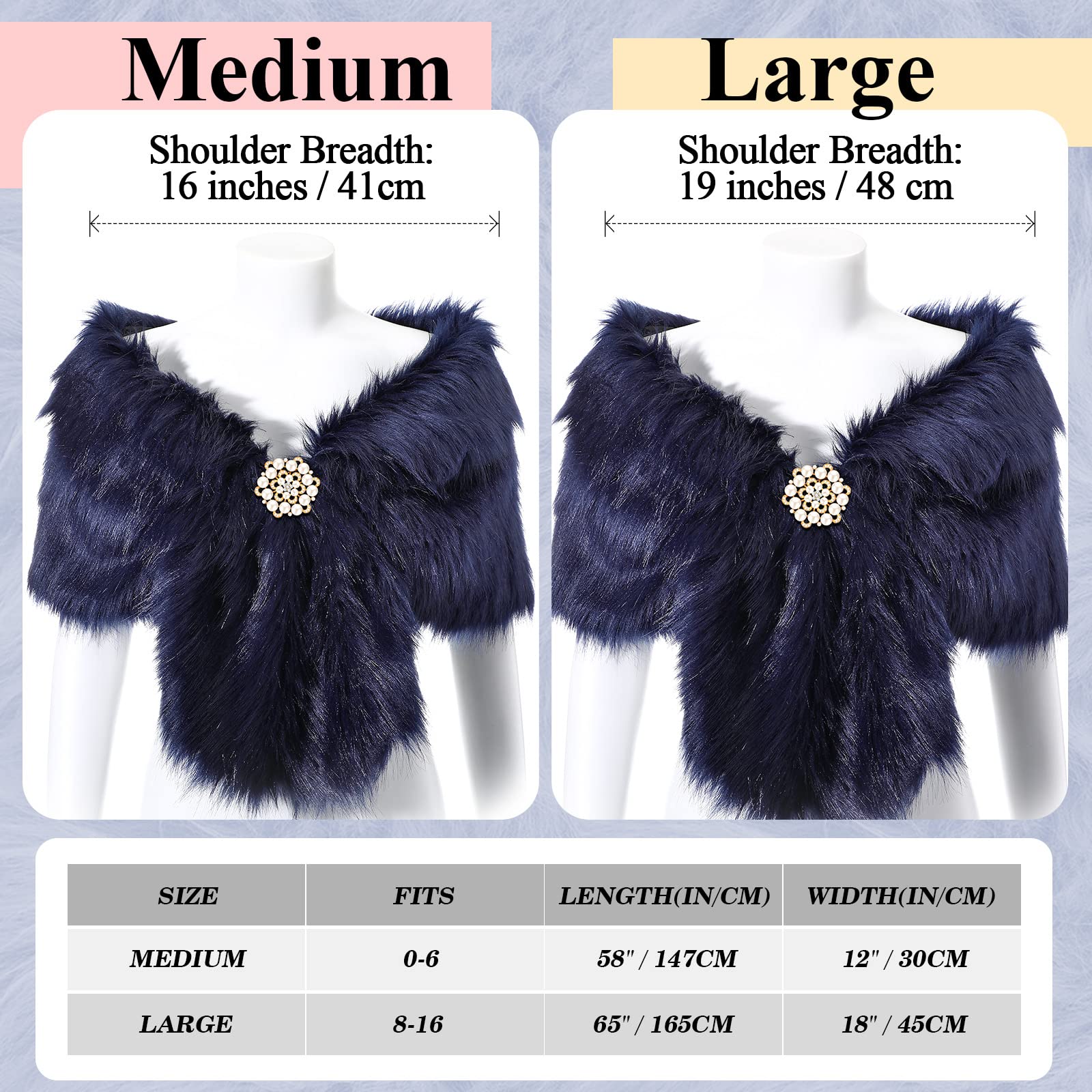 Geyoga Faux Fur Shawl Wrap Stole Shrug Winter Bridal Wedding Scarf Wrap with Faux Pearl Rhinestone Brooches for Women 1920s