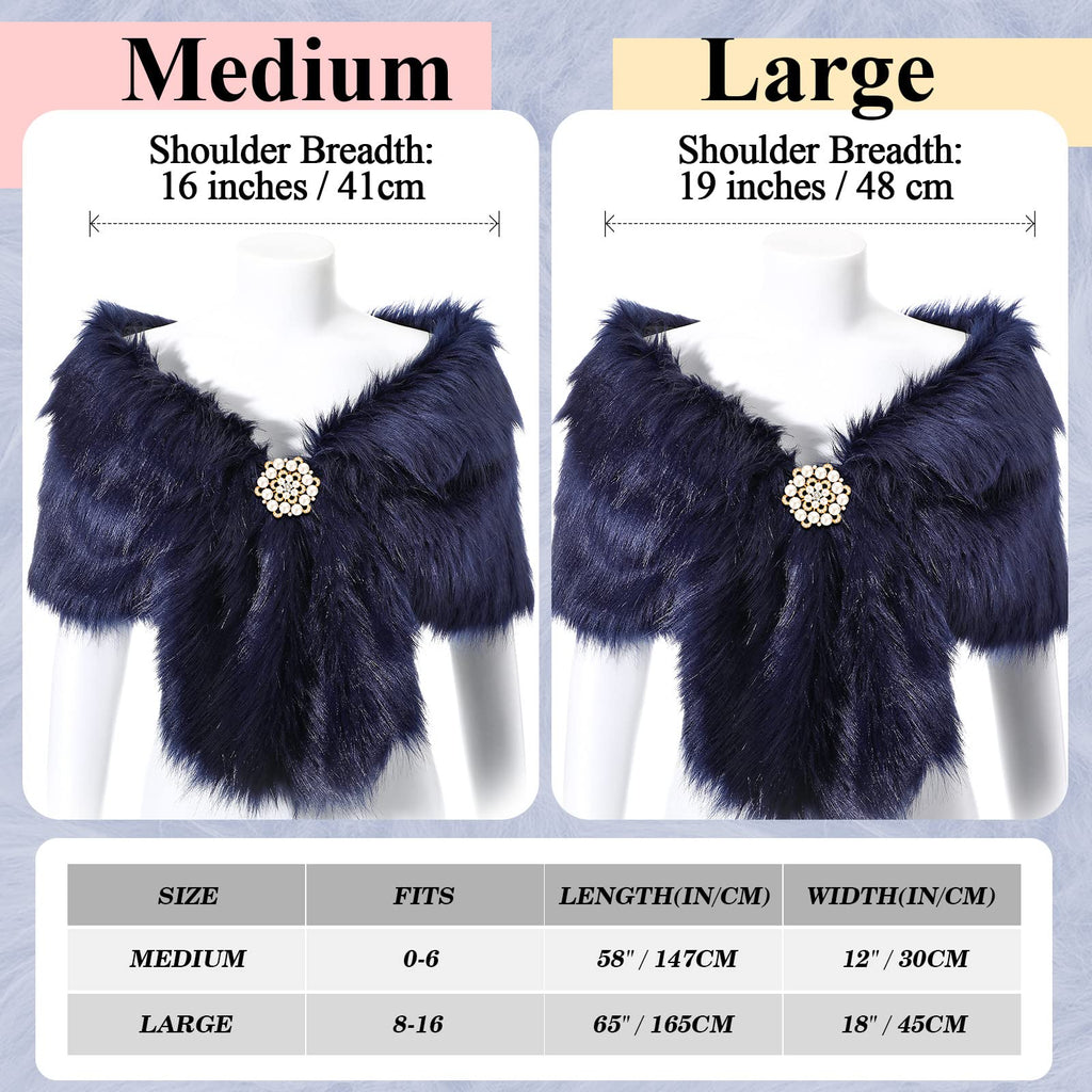 Geyoga Faux Fur Shawl Wrap Stole Shrug Winter Bridal Wedding Scarf Wrap with Faux Pearl Rhinestone Brooches for Women 1920s