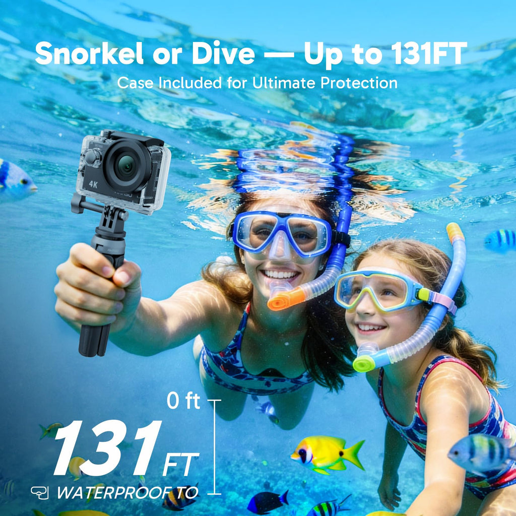 AKASO EK7000 4K30FPS 20MP WiFi Action Camera with EIS Ultra HD 131FT Waterproof Underwater Camera Remote Control 4X Zoom Support External Microphone Black
