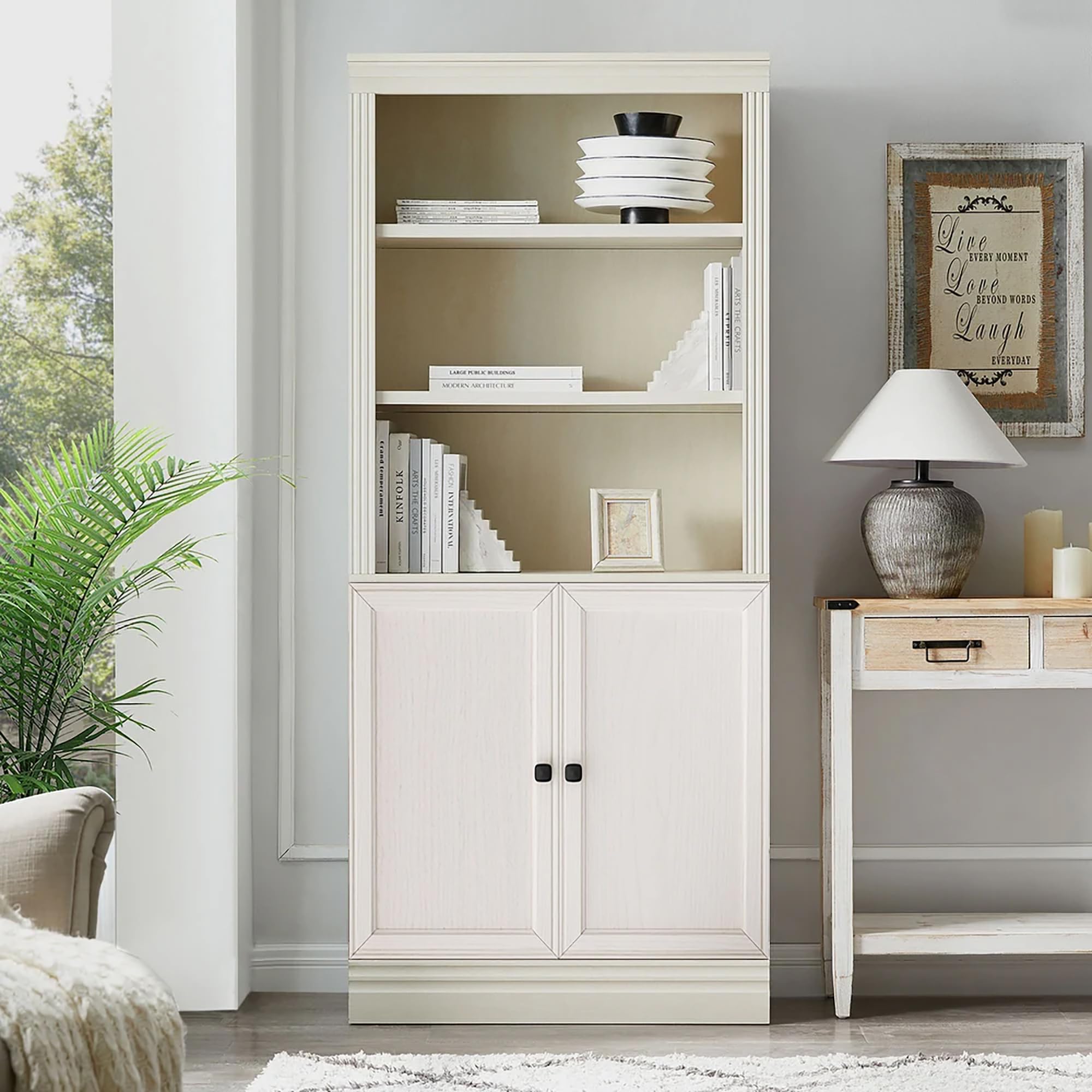 JAHRSTIM Halston Bookshelf, 5-Tier Tall Deep Storage Shelf, Adjustable Open Shelving Unit Closet Organizer and Storage for Living Room Home Office Bedroom, Modular Deep Bookcase Bookshelves