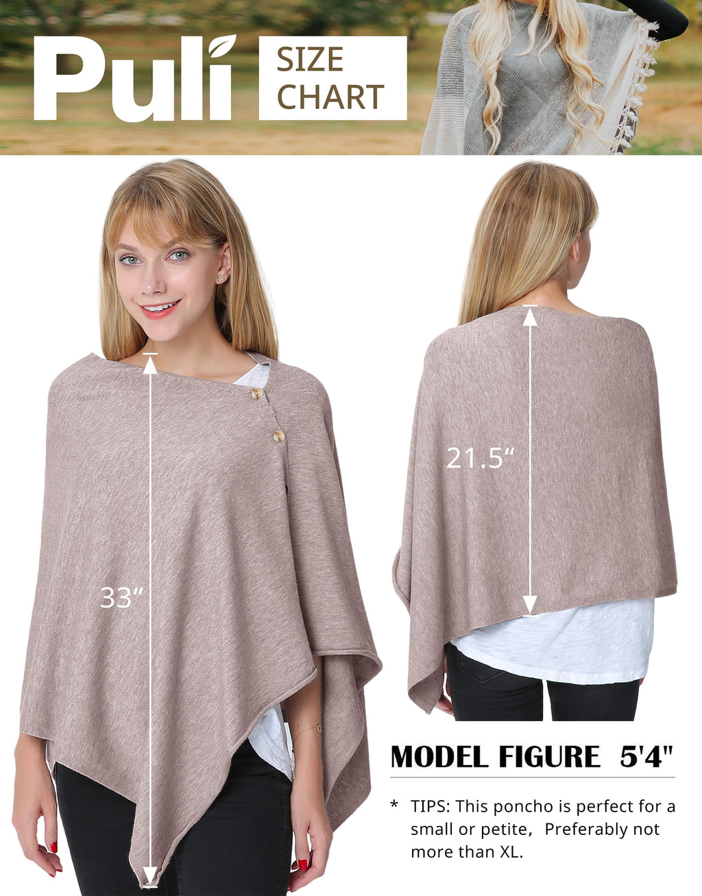 PULI Women's Versatile Knitted Shawls Scarf Poncho Sweater with Buttons Lightweight Spring Summer Fall Wraps