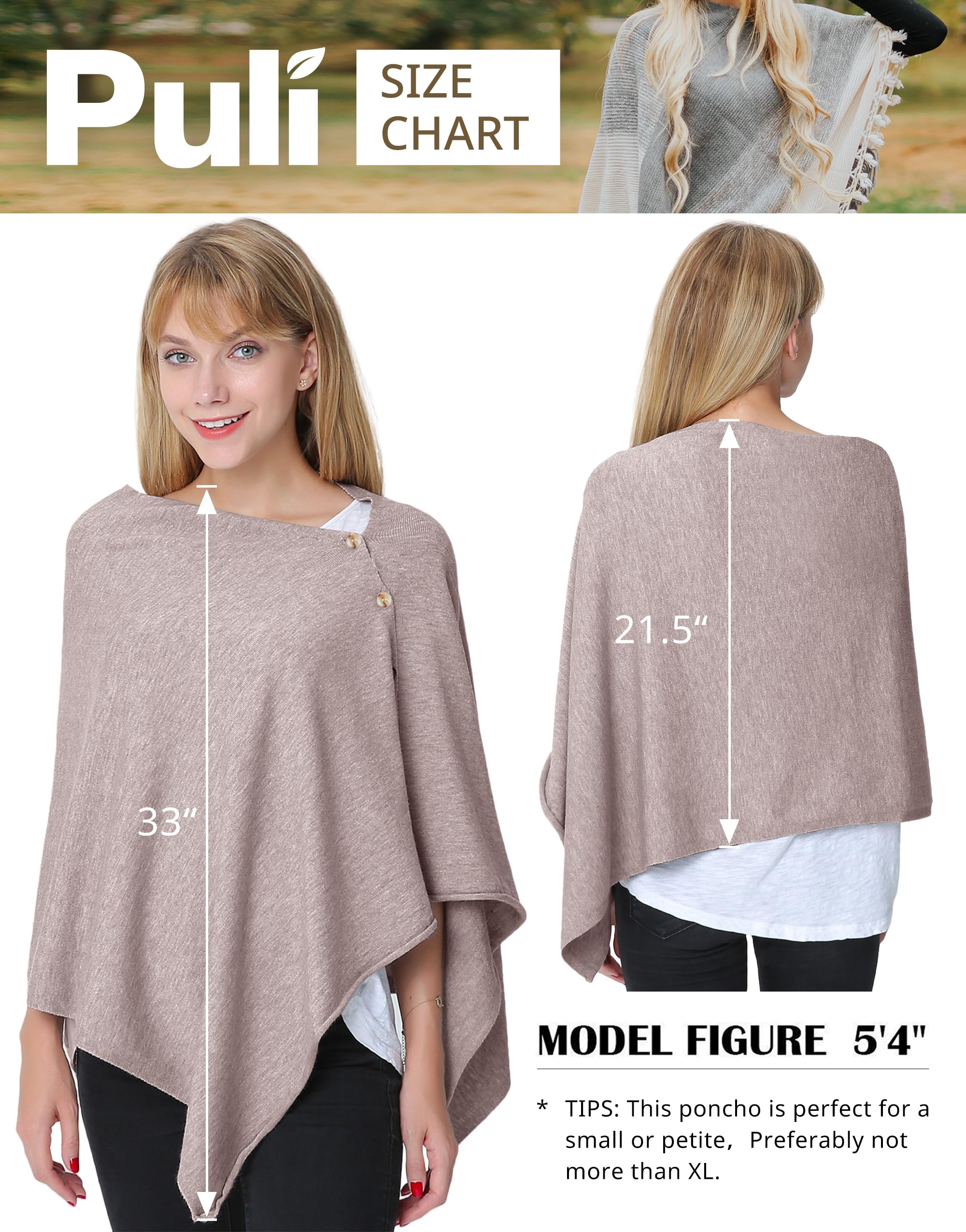 PULI Women's Versatile Knitted Shawls Scarf Poncho Sweater with Buttons Lightweight Spring Summer Fall Wraps
