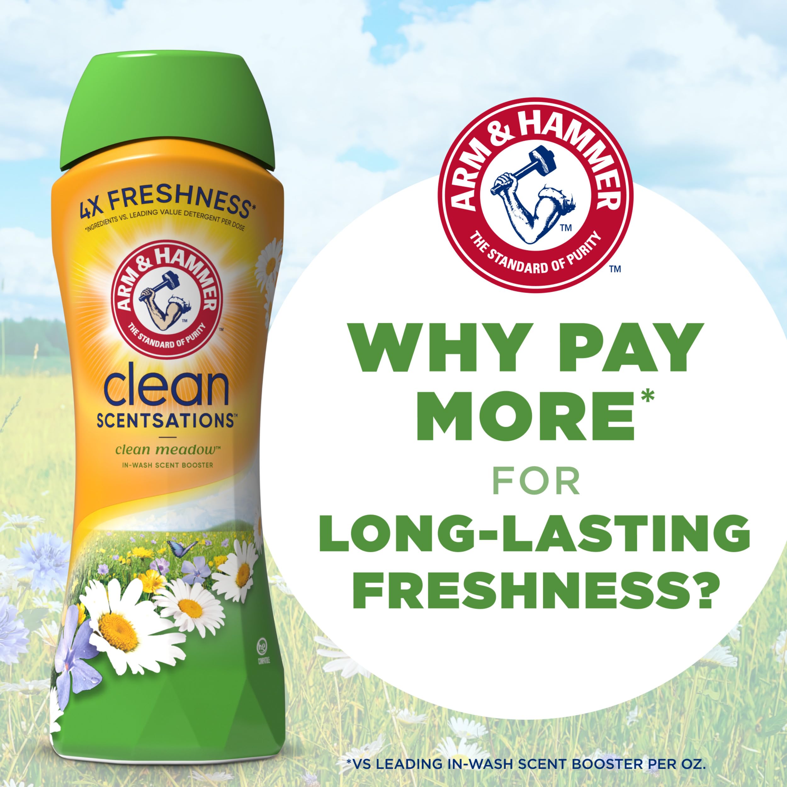ARM & HAMMER Clean Scentsations In-Wash Scent Booster, Laundry Scent Booster Clean Meadow scent, 24 Oz