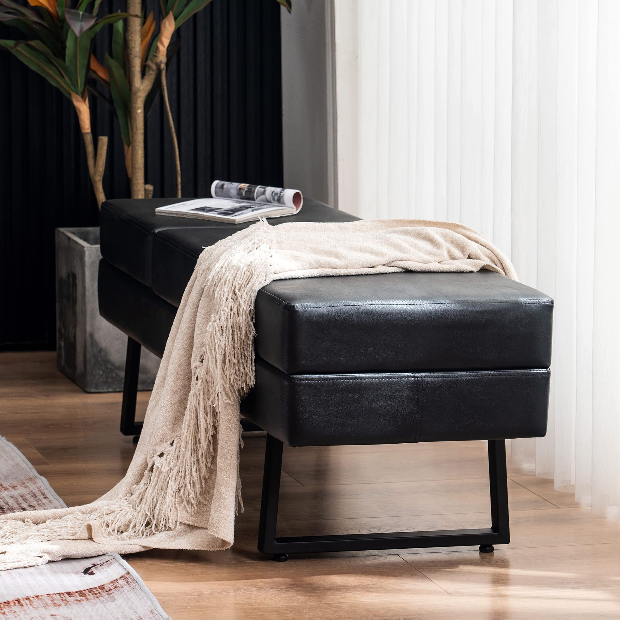 BarberPub Waiting Room Chairs, Heavy Duty Office Guest Reception Bench, Faux Leather Upholstered Lobby Chairs for Salon, Conference Room 7008 (Black)