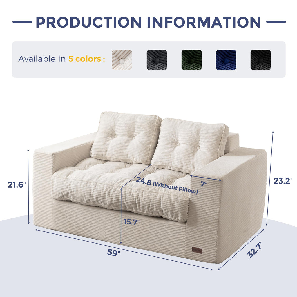 MAXYOYO 3 Seater Sofa Couch for Living Room, Tufted Boneless Couch Sofa Couch, Comfy Bubbled Bean Bag Chair for Apartment, No Assembly Needed, Beige