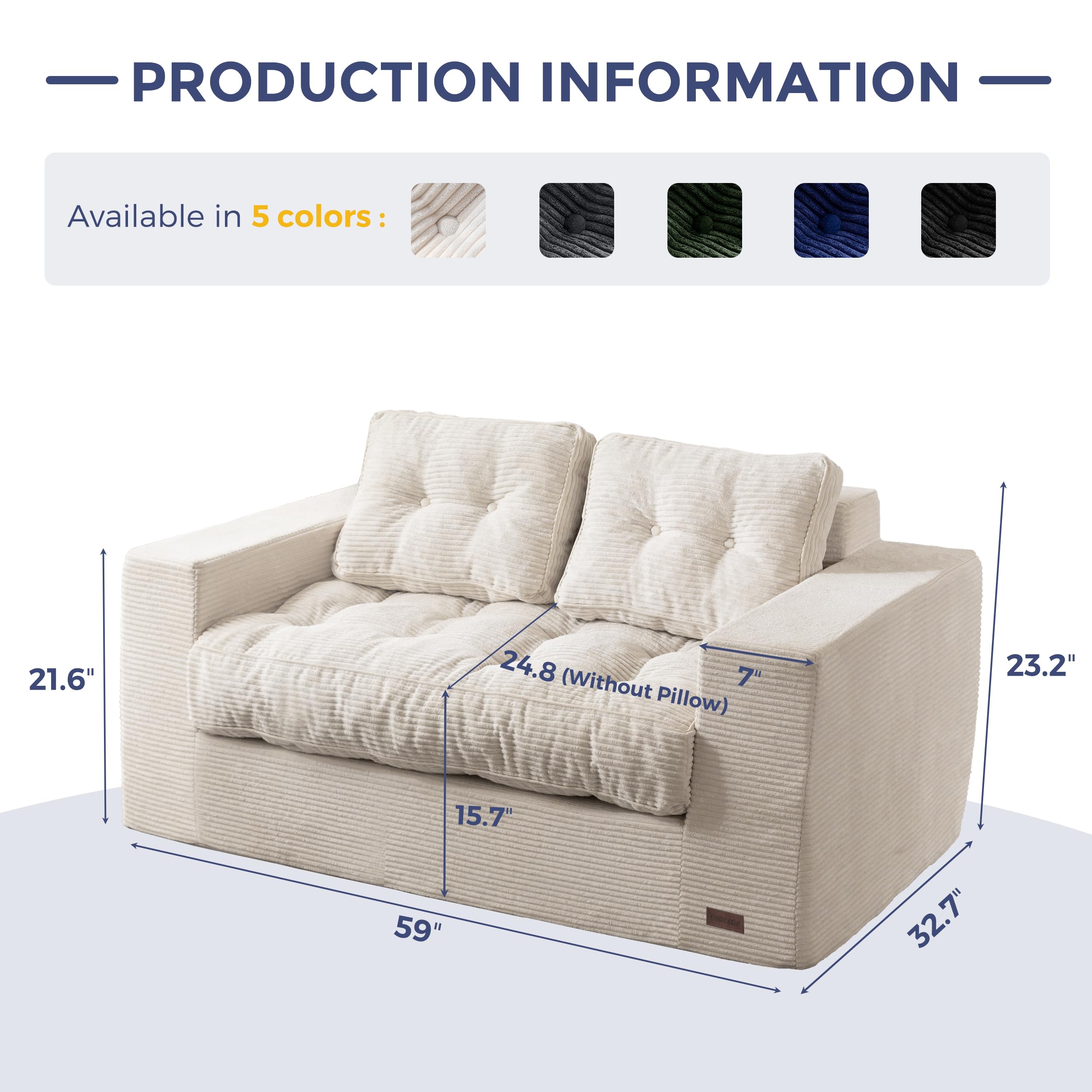 MAXYOYO 3 Seater Sofa Couch for Living Room, Tufted Boneless Couch Sofa Couch, Comfy Bubbled Bean Bag Chair for Apartment, No Assembly Needed, Beige