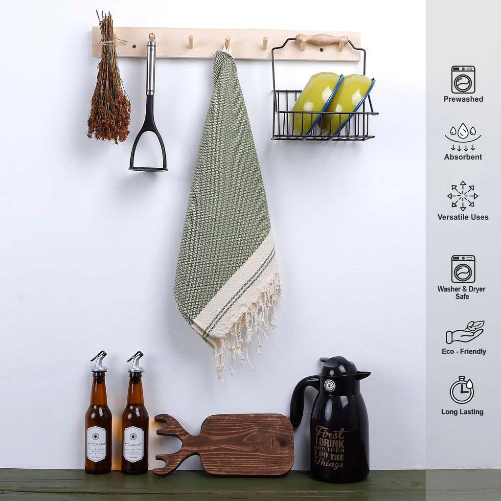 Evelynen Turkish Hand Towels for Bathroom & Kitchen Towels Decorative Set of 2 | Boho Farmhouse Hand Towels with Hanging Loops for Face, Tea, Dish, Kitchen & Bath | %100 Cotton (16" x 32" - Beige)