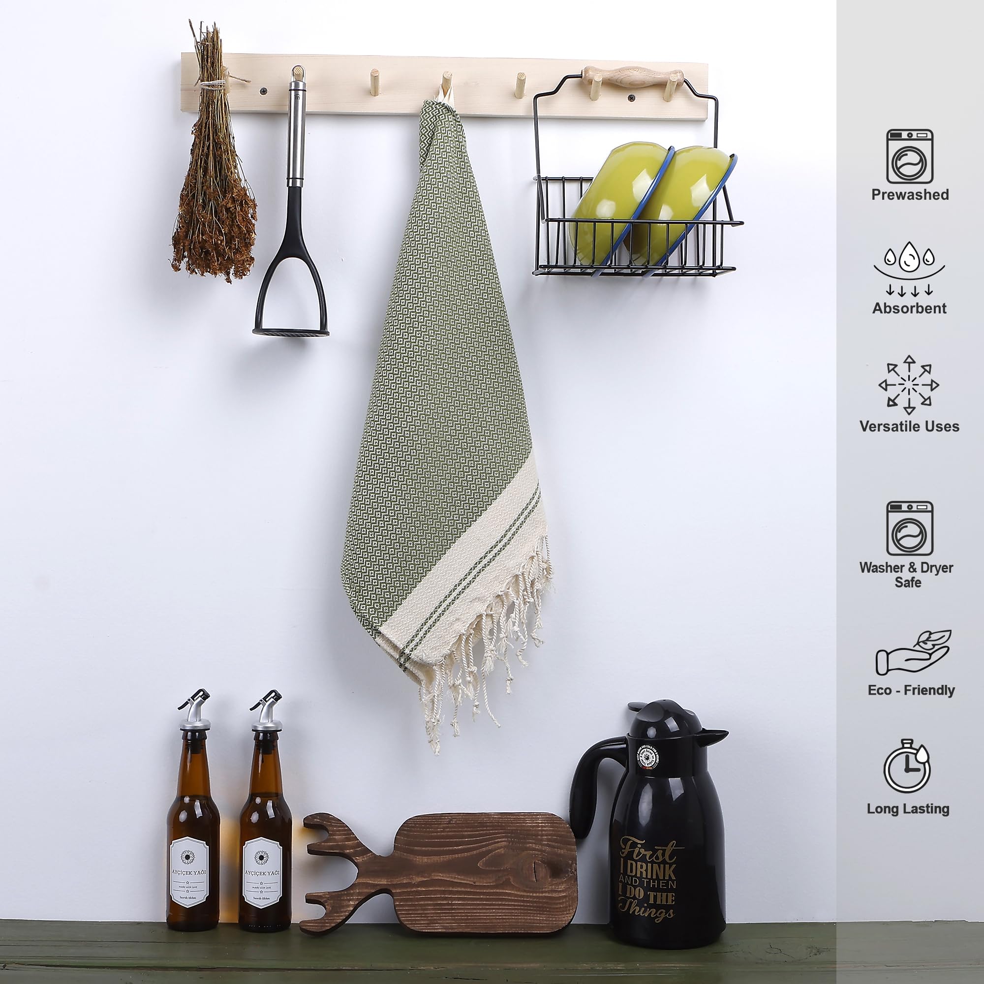 Evelynen Turkish Hand Towels for Bathroom & Kitchen Towels Decorative Set of 2 | Boho Farmhouse Hand Towels with Hanging Loops for Face, Tea, Dish, Kitchen & Bath | %100 Cotton (16" x 32" - Beige)