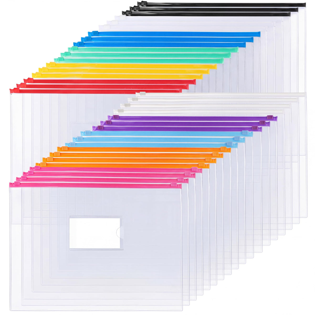 EOOUT 24pcs Plastic Envelopes Poly Zip Envelopes Files Zipper Folders, A4 Size, Letter Size, 10 Colors, for School Office Travel Storage Supplies