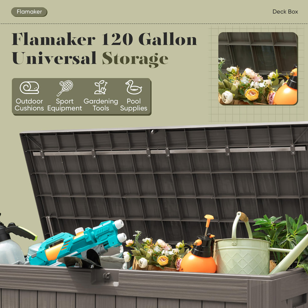 Flamaker Deck Box 30 Gallon, Waterproof Resin Small Storage Box with Lid, Outdoor Patio Furniture Cushion Garden Tool Organizer, Lockable Package Delivery Box for Porch Balcony (Black)