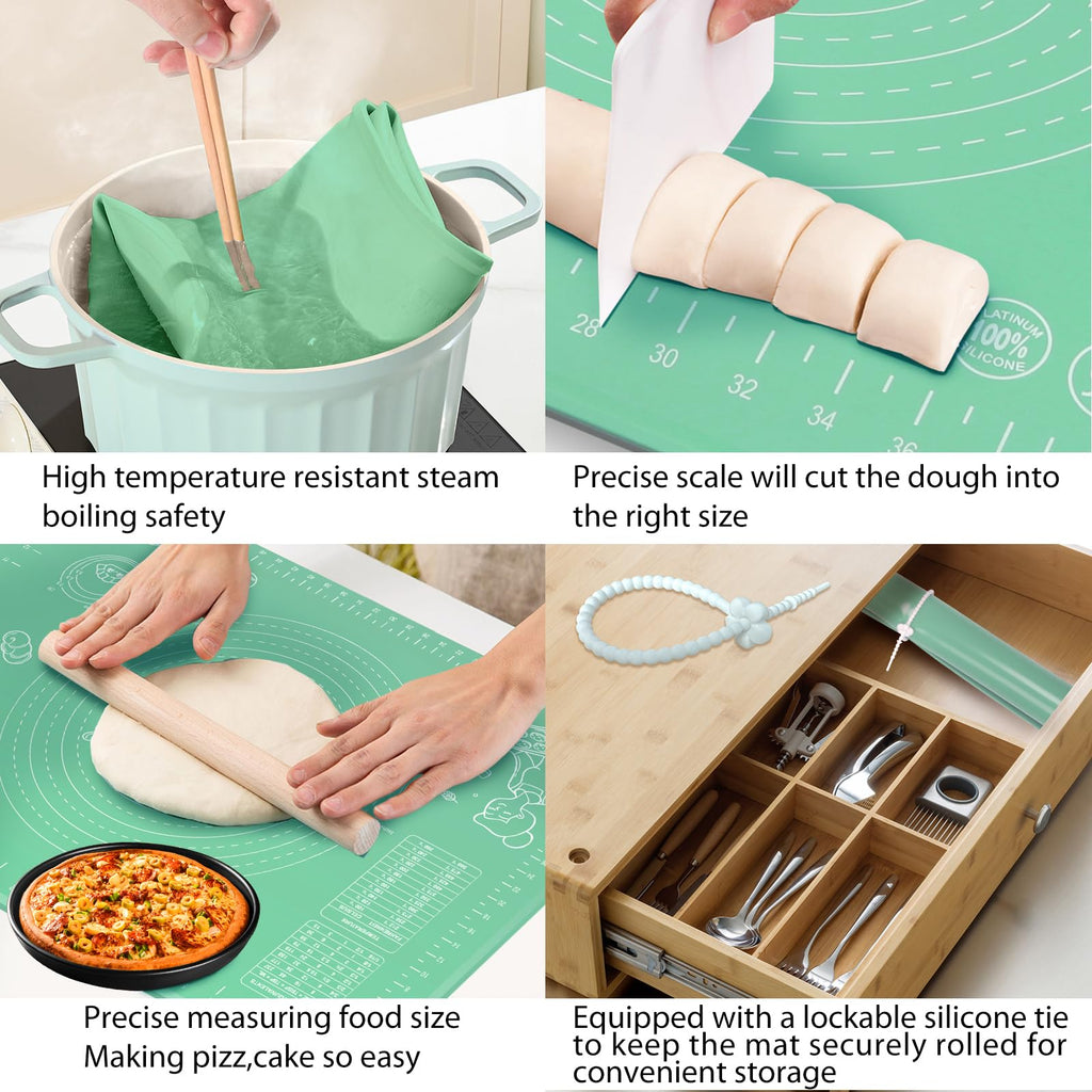 Silicone Baking Mat 24" x 16" Extra Thick Non-stick Pastry Mat with Measurements and Edge Heightening, Food Grade Silicone for Countertop Dough Rolling Making Bread, Cookies, Pizza, Fondant, Pasta